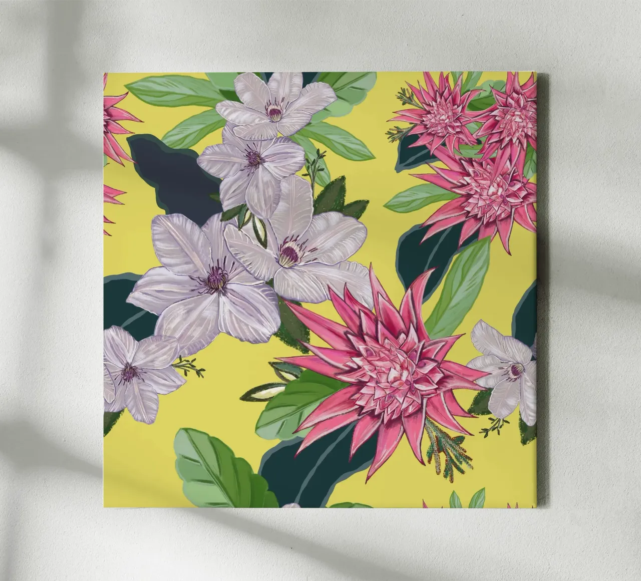 Tropical flowers pattern canvas with Floater frame by gulsengunel