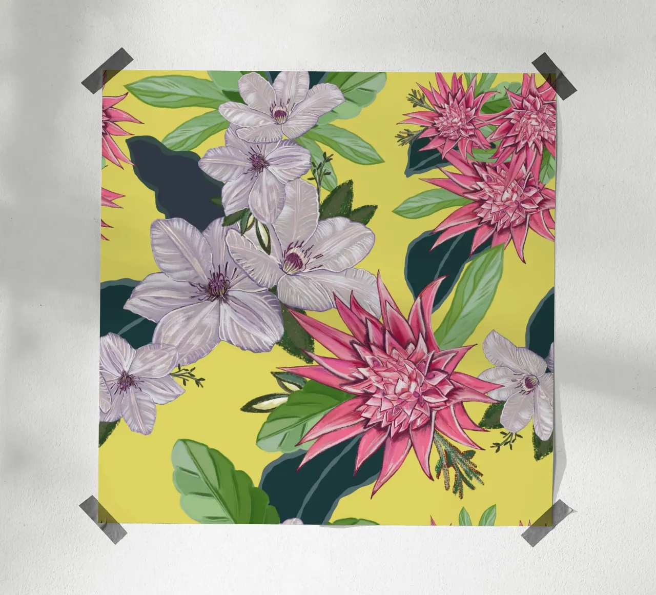 Tropical flowers pattern poster by gulsengunel