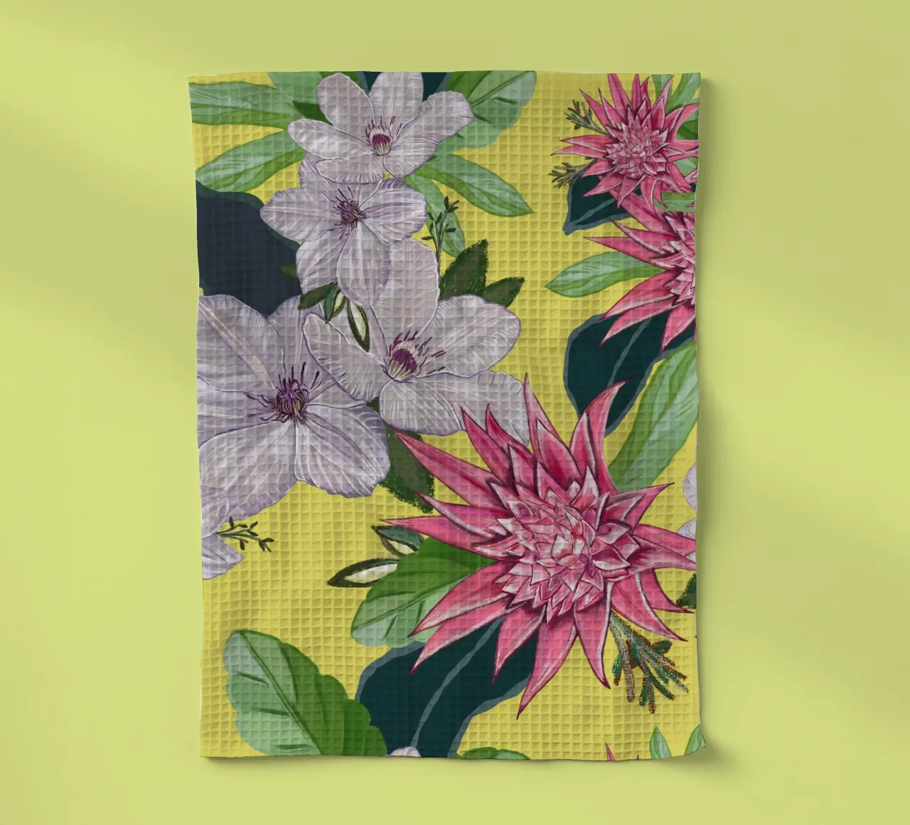 Tropical flowers pattern tea towel by gulsengunel