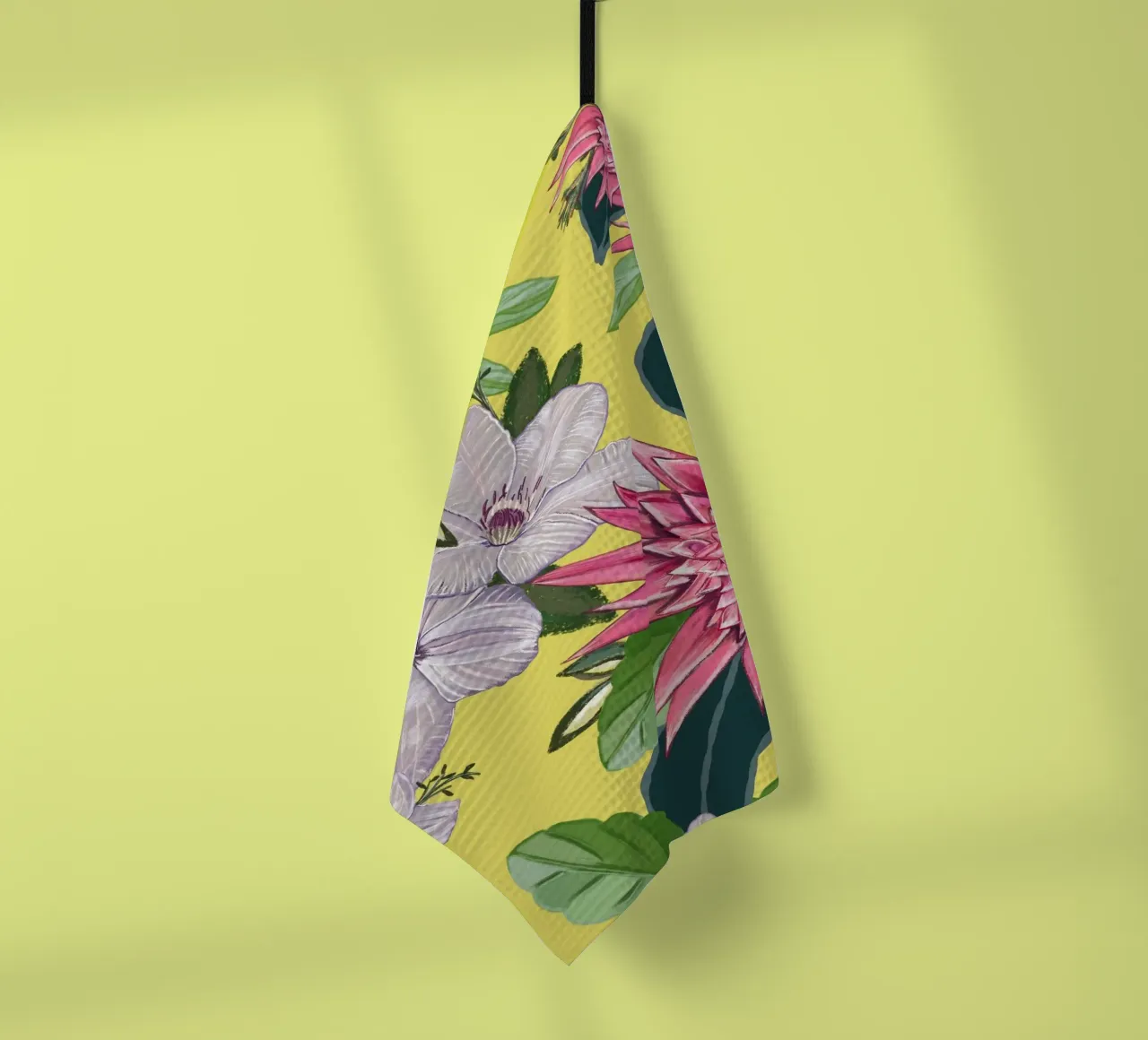 Tropical flowers pattern tea towel by gulsengunel