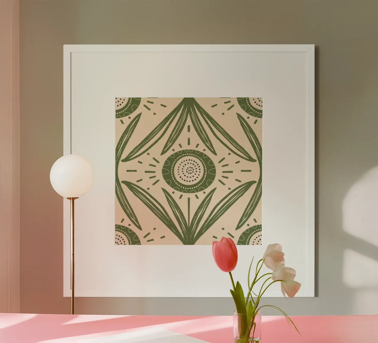 Folk Bloom Radiance - Verde oliva floreale poster con telaio in legno da susanacosta