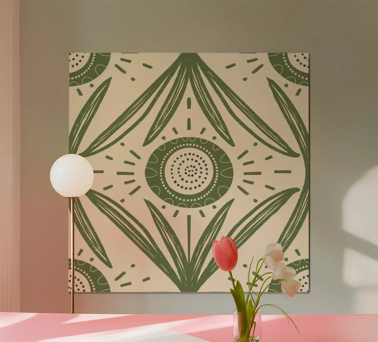 Folk Bloom Radiance - Verde oliva floreale poster con telaio in legno da susanacosta