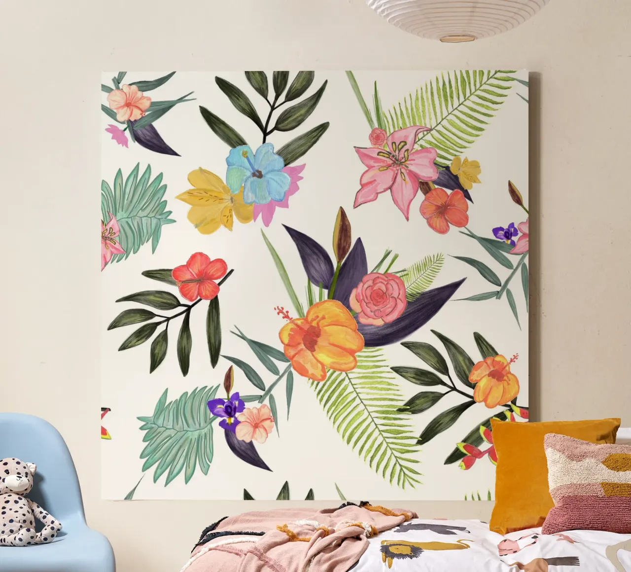 Pennello tropicale acquerello fiori esotici modello tela con Cornice a cassetta da gulsengunel