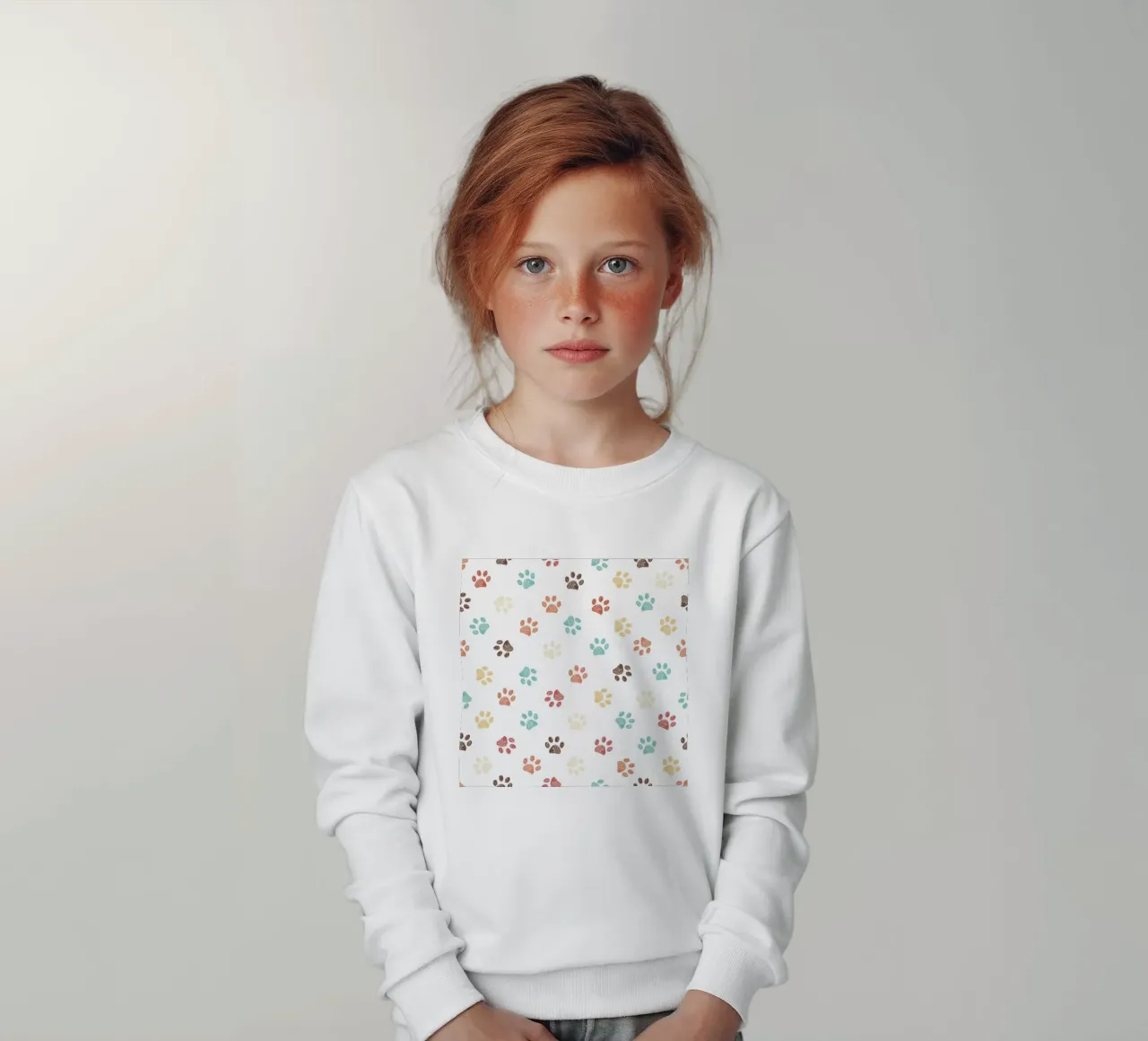 Terra cotta paw prints seamless pattern white kids sweatshirt by gulsengunel