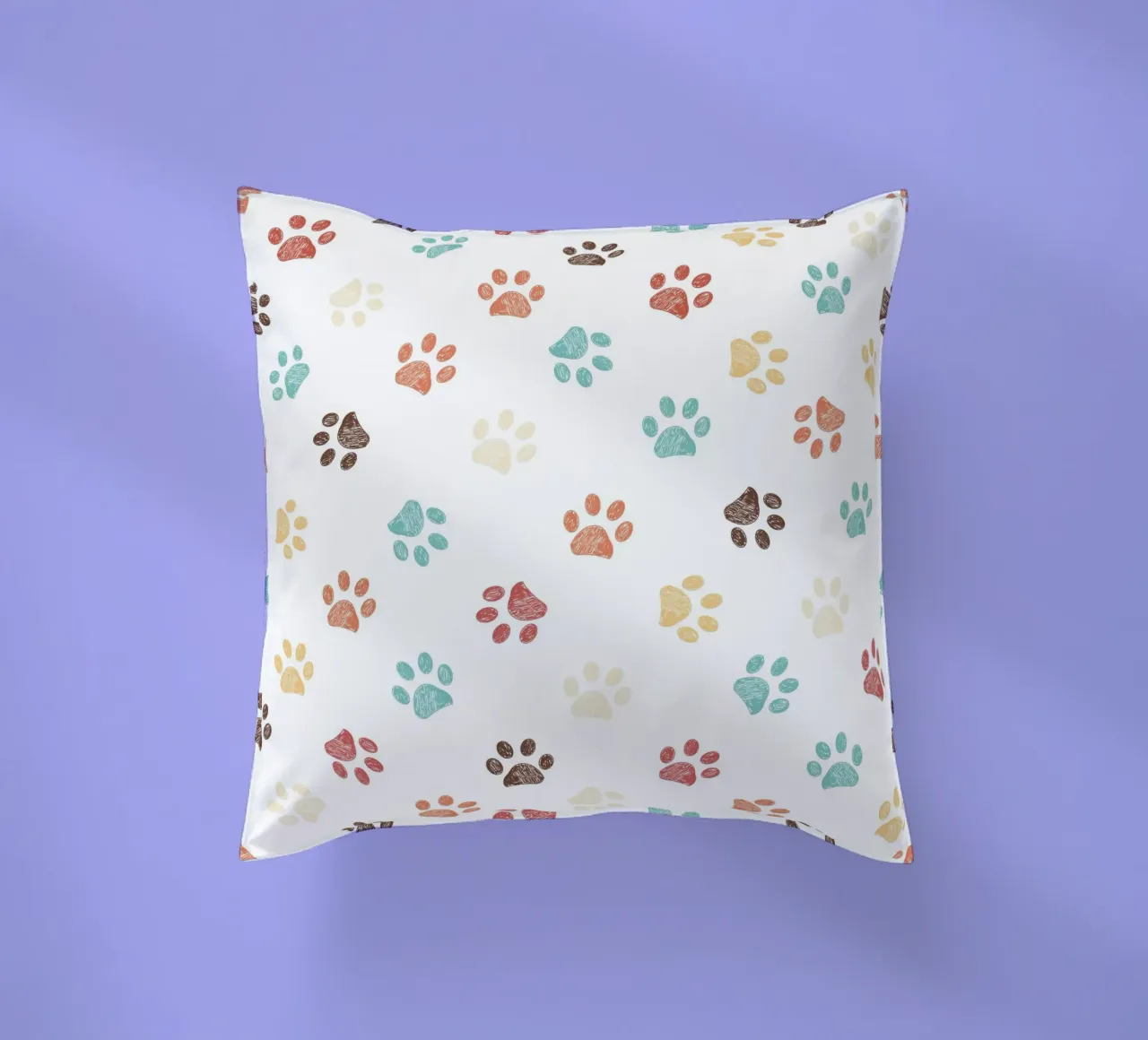 Terra cotta paw prints seamless pattern white decorative cushion by gulsengunel