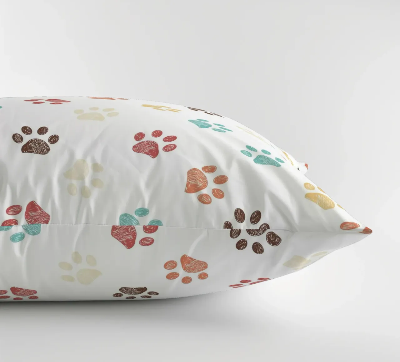 Terra cotta paw prints seamless pattern white decorative cushion by gulsengunel