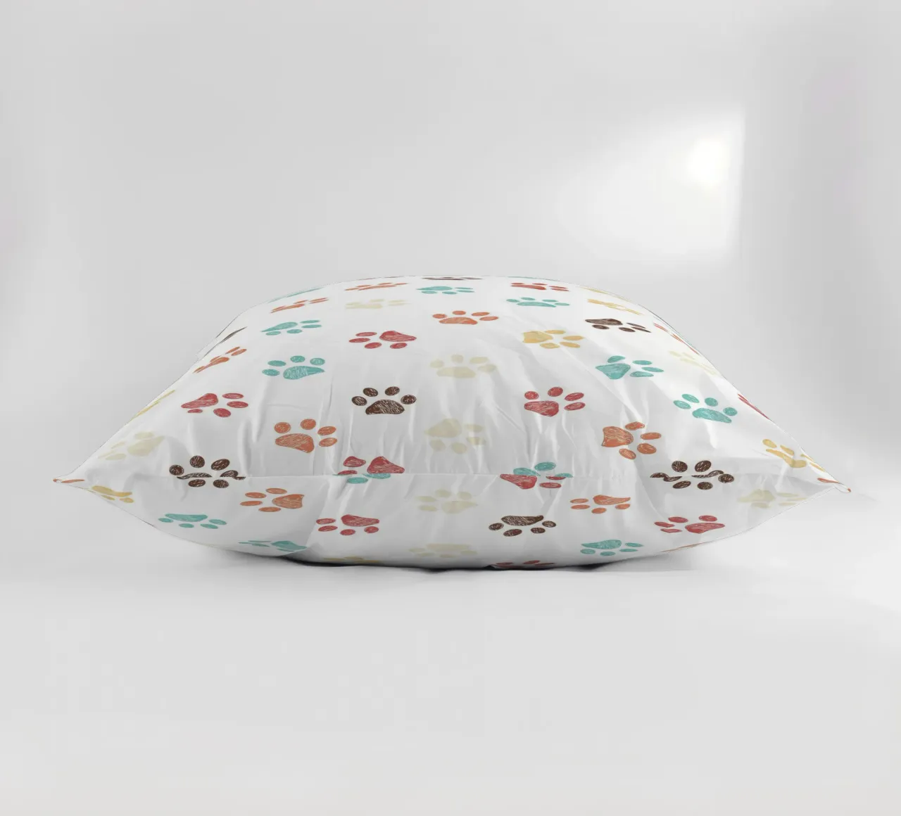 Terra cotta paw prints seamless pattern white decorative cushion by gulsengunel