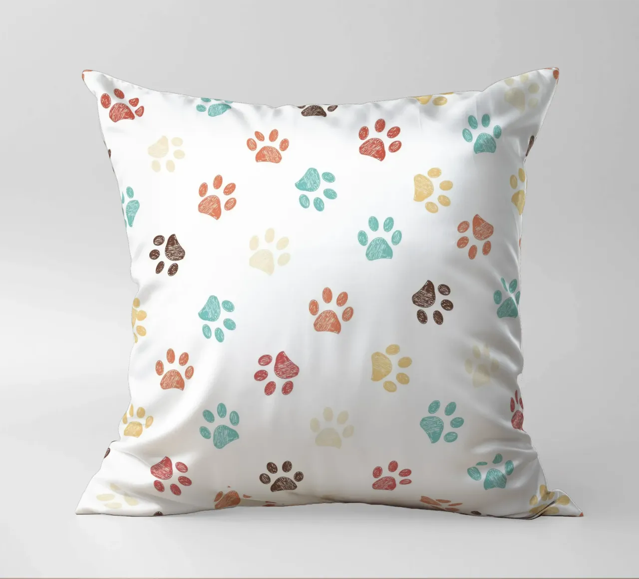 Terra cotta paw prints seamless pattern white decorative cushion by gulsengunel