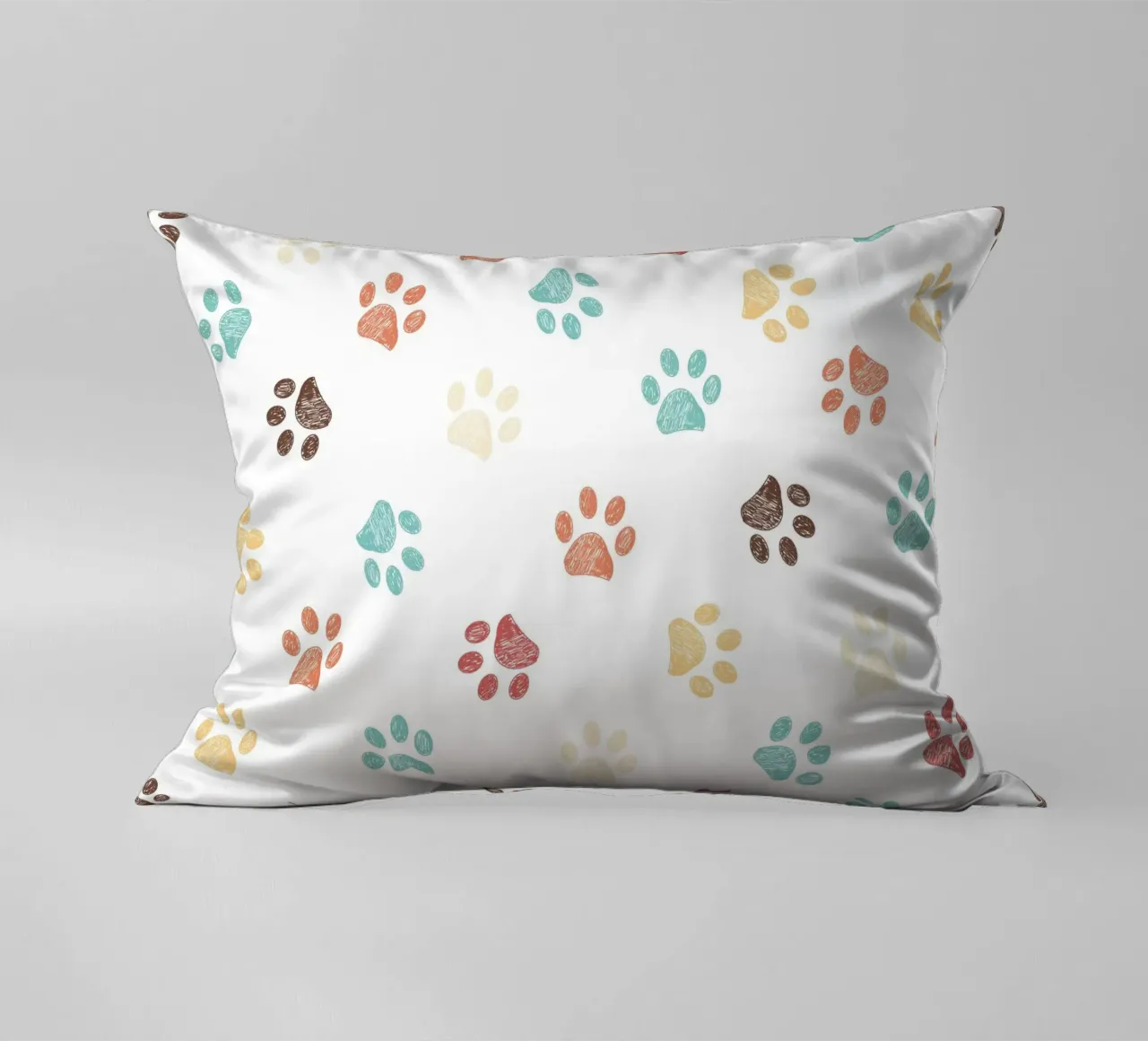 Terra cotta paw prints seamless pattern white decorative cushion by gulsengunel