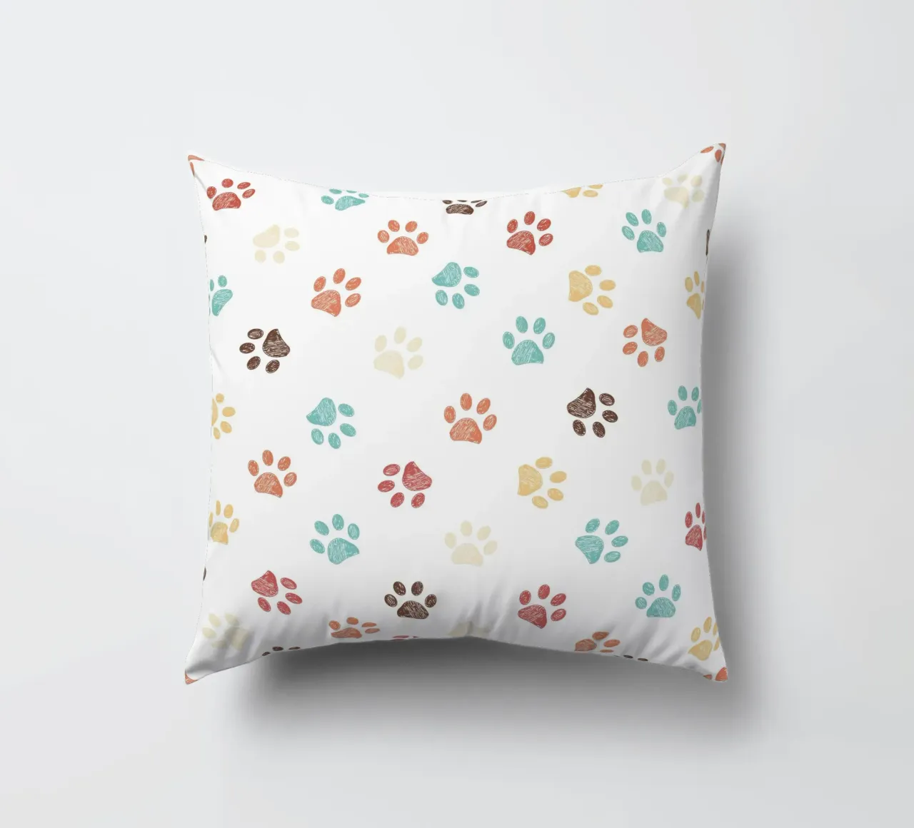 Terra cotta paw prints seamless pattern white decorative cushion by gulsengunel