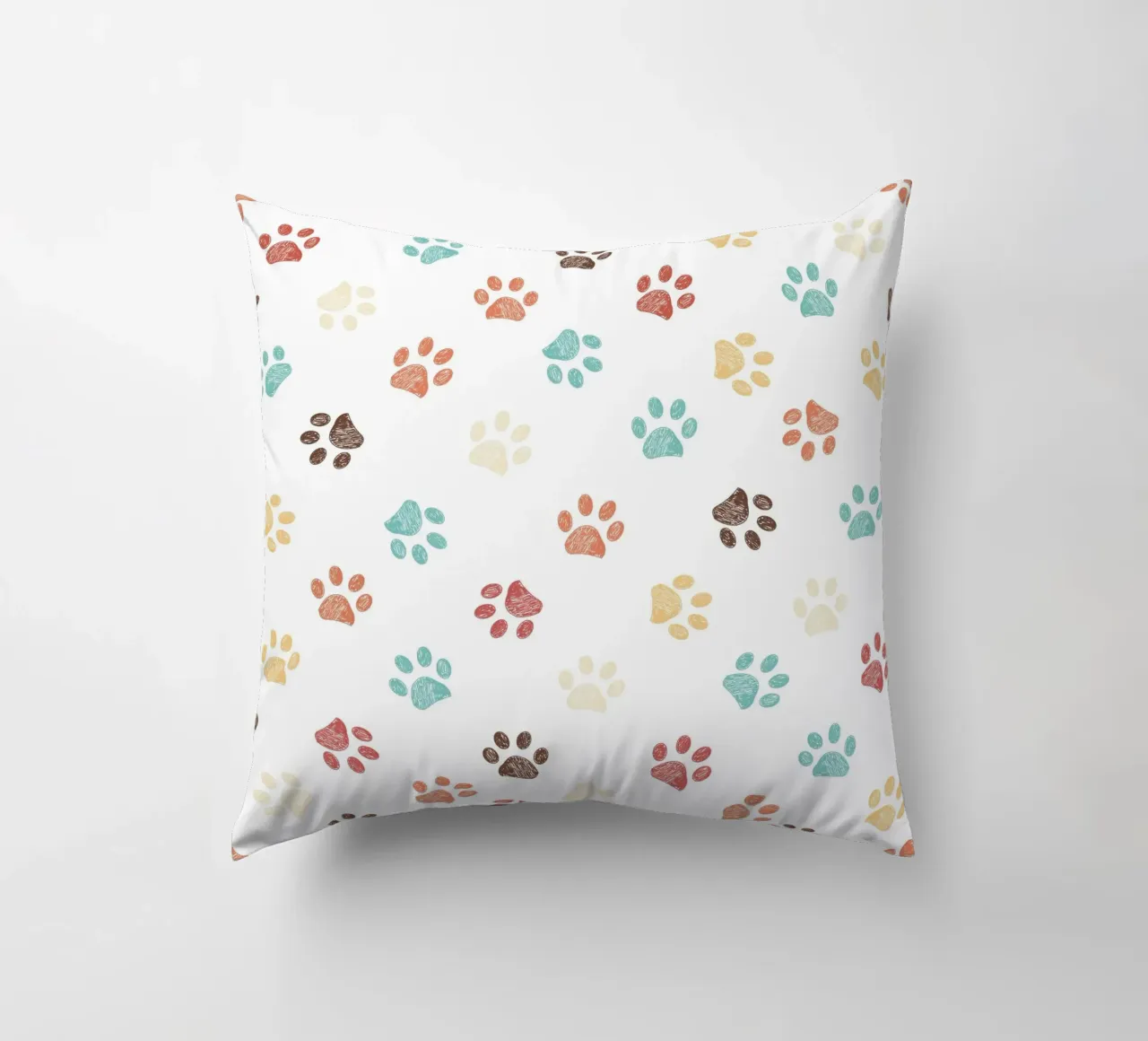 Terra cotta paw prints seamless pattern white decorative cushion by gulsengunel