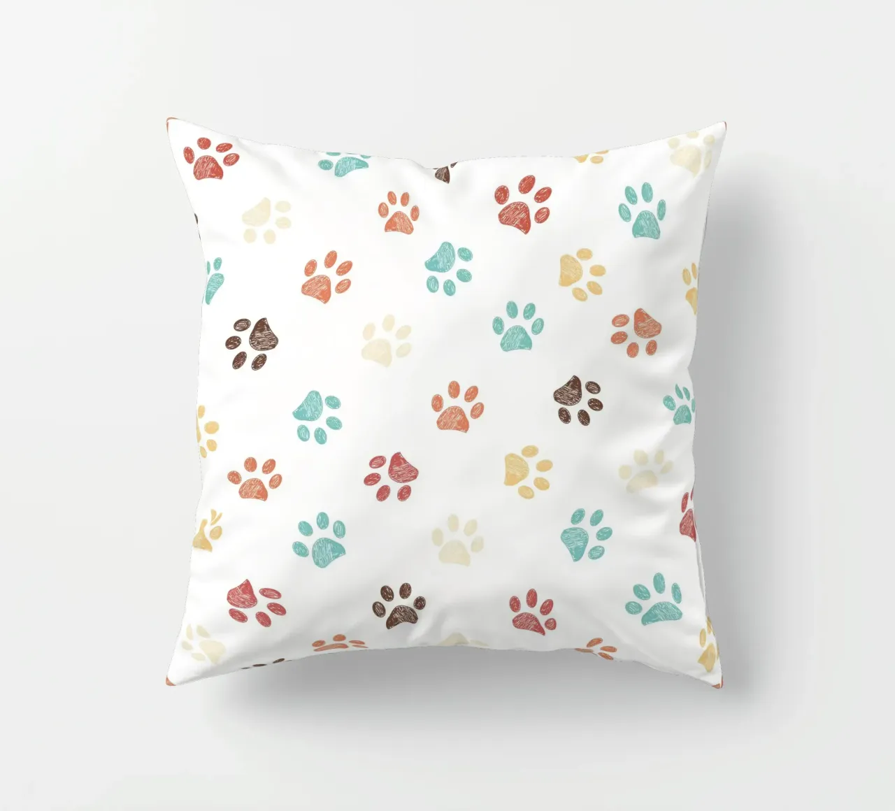 Terra cotta paw prints seamless pattern white decorative cushion by gulsengunel