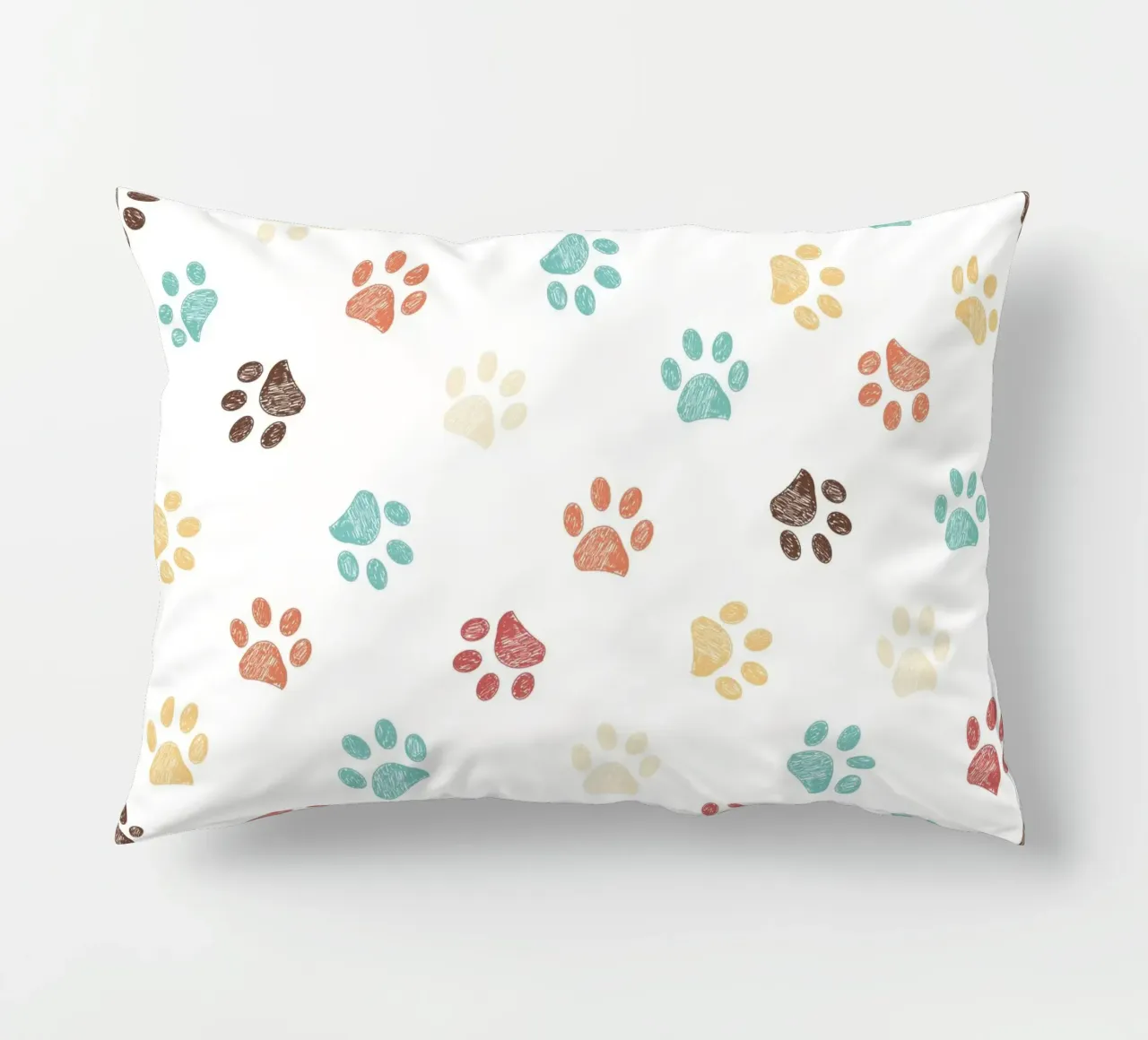 Terra cotta paw prints seamless pattern white decorative cushion by gulsengunel