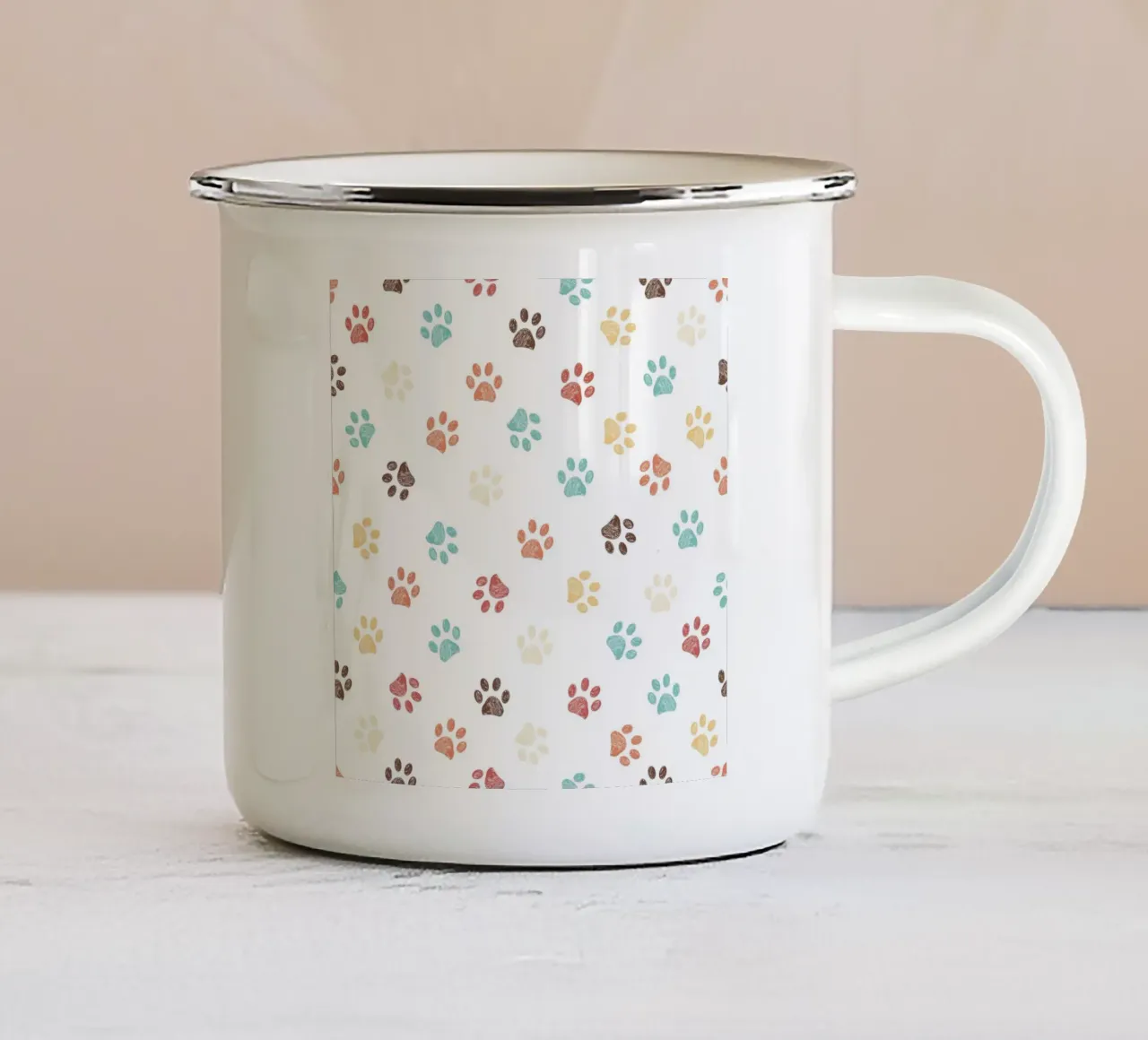 Impronte di zampe di terracotta senza soluzione di continuità bianco tazza in smalto da gulsengunel