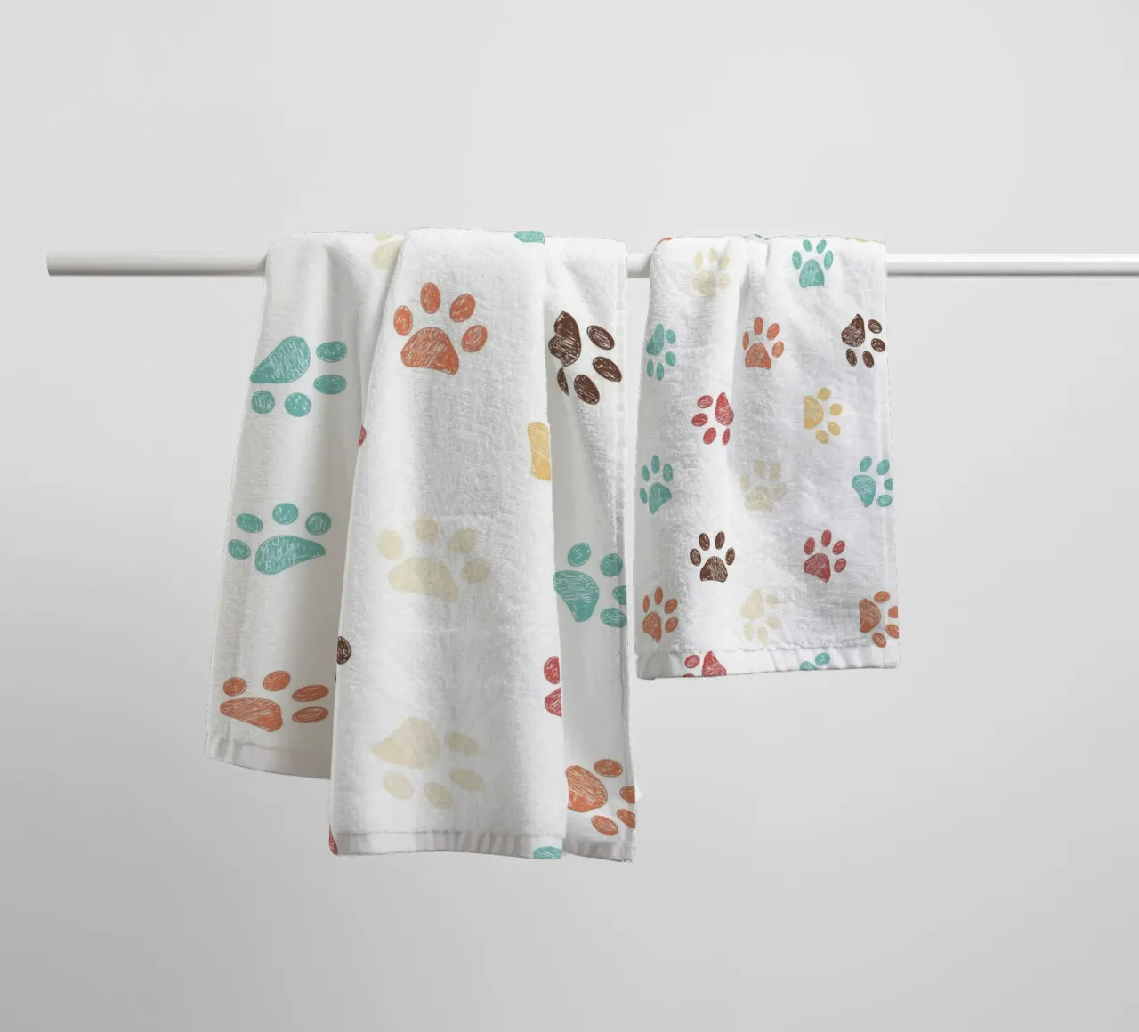Terra cotta paw prints seamless pattern white towel by gulsengunel