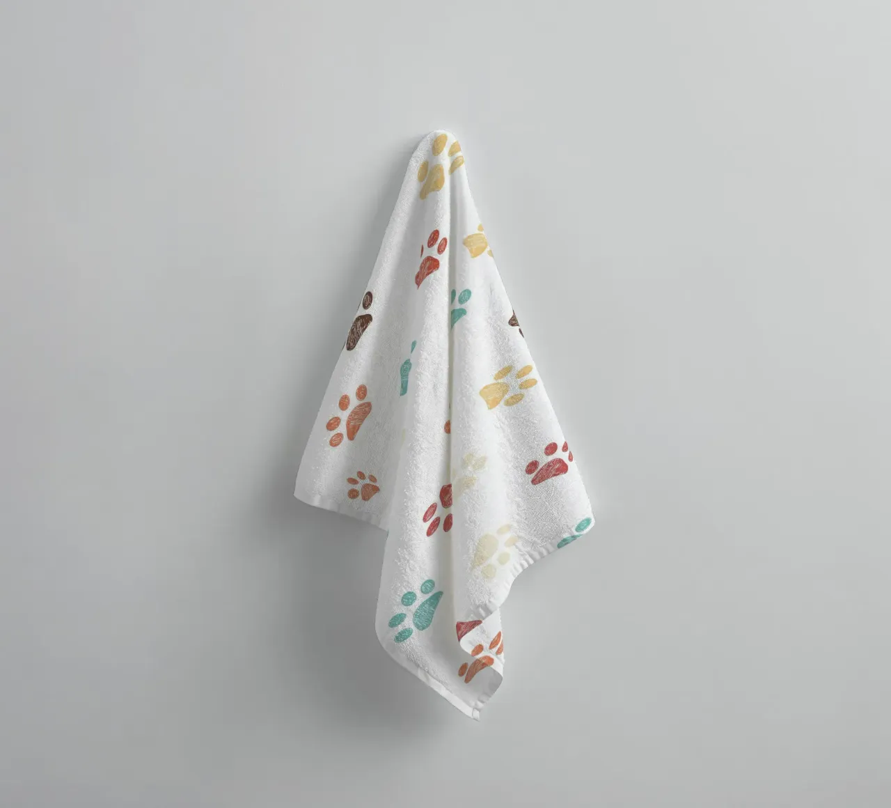 Terra cotta paw prints seamless pattern white towel by gulsengunel