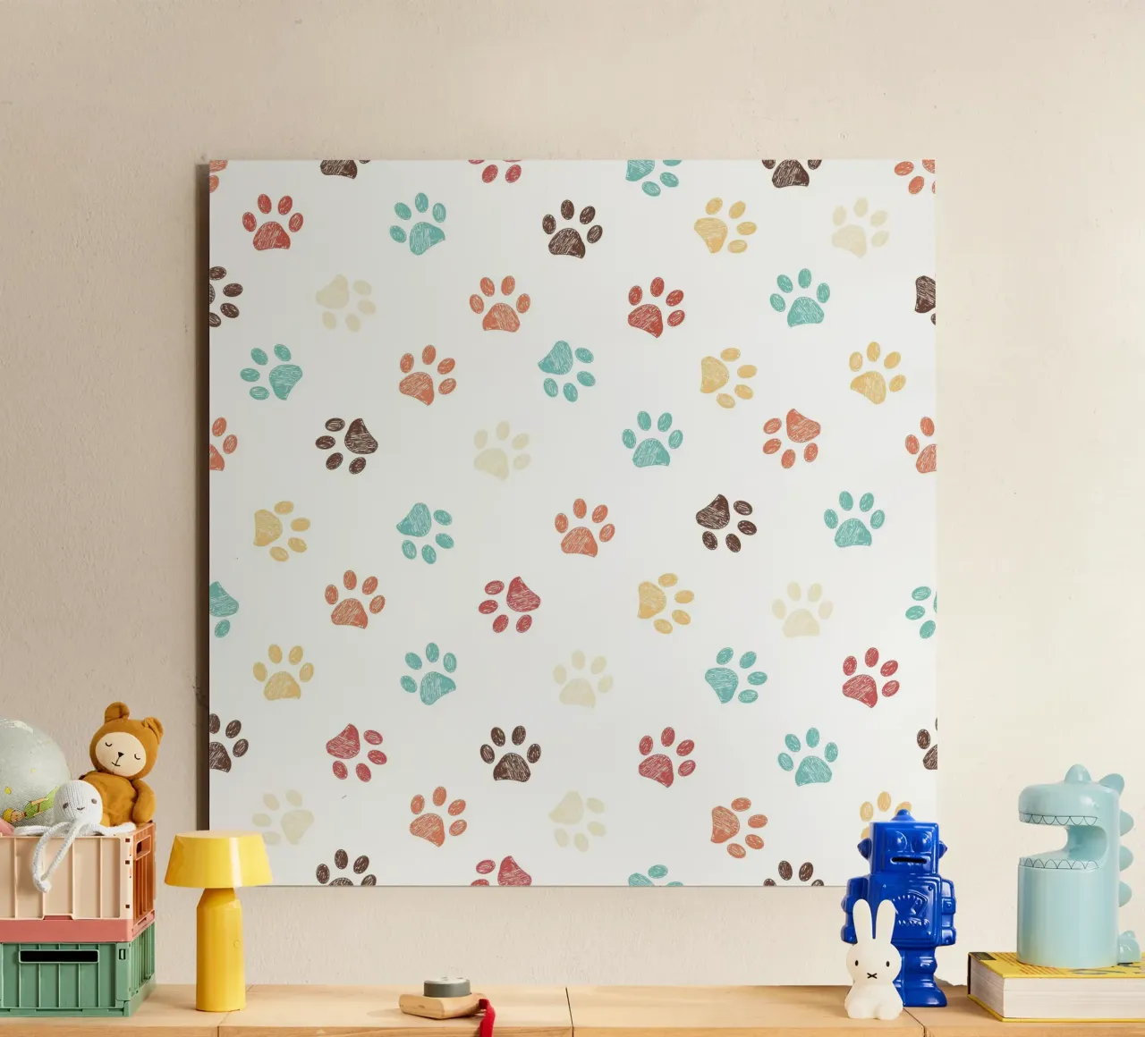Terra cotta paw prints seamless pattern white alu-dibond by gulsengunel