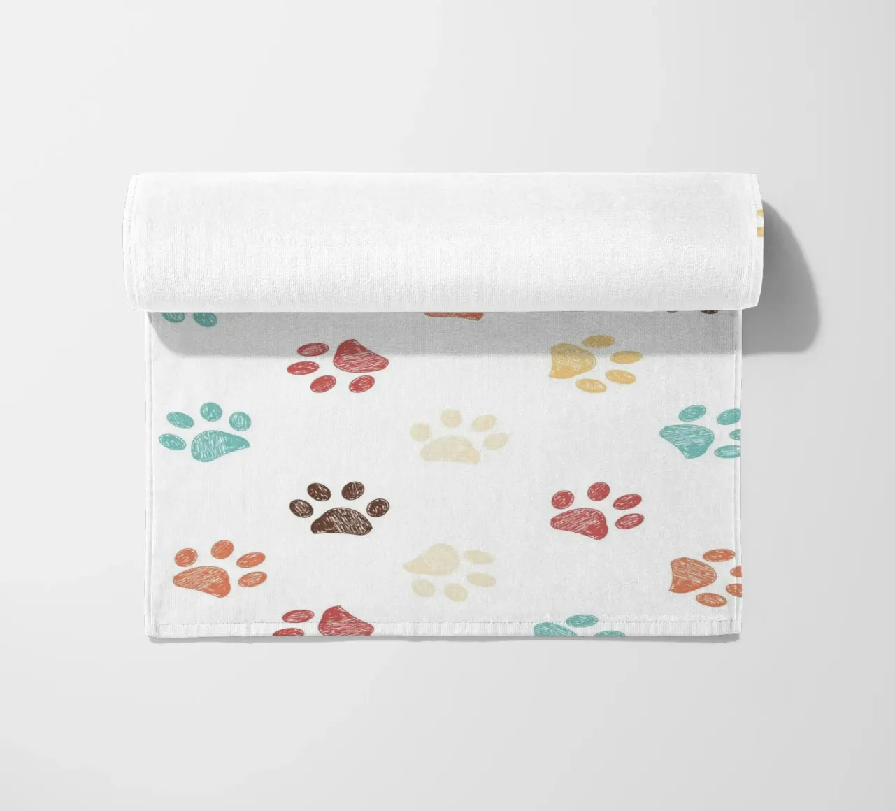 Terra cotta paw prints seamless pattern white beach towel by gulsengunel