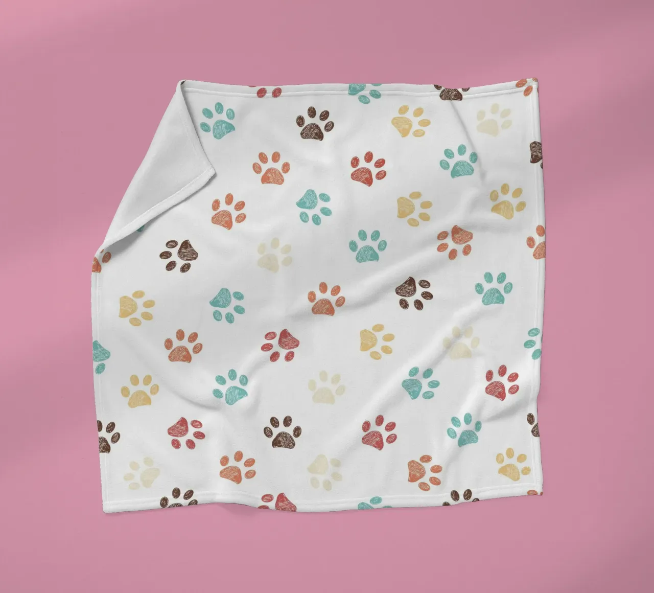 Terra cotta paw prints seamless pattern white fleece blanket by gulsengunel