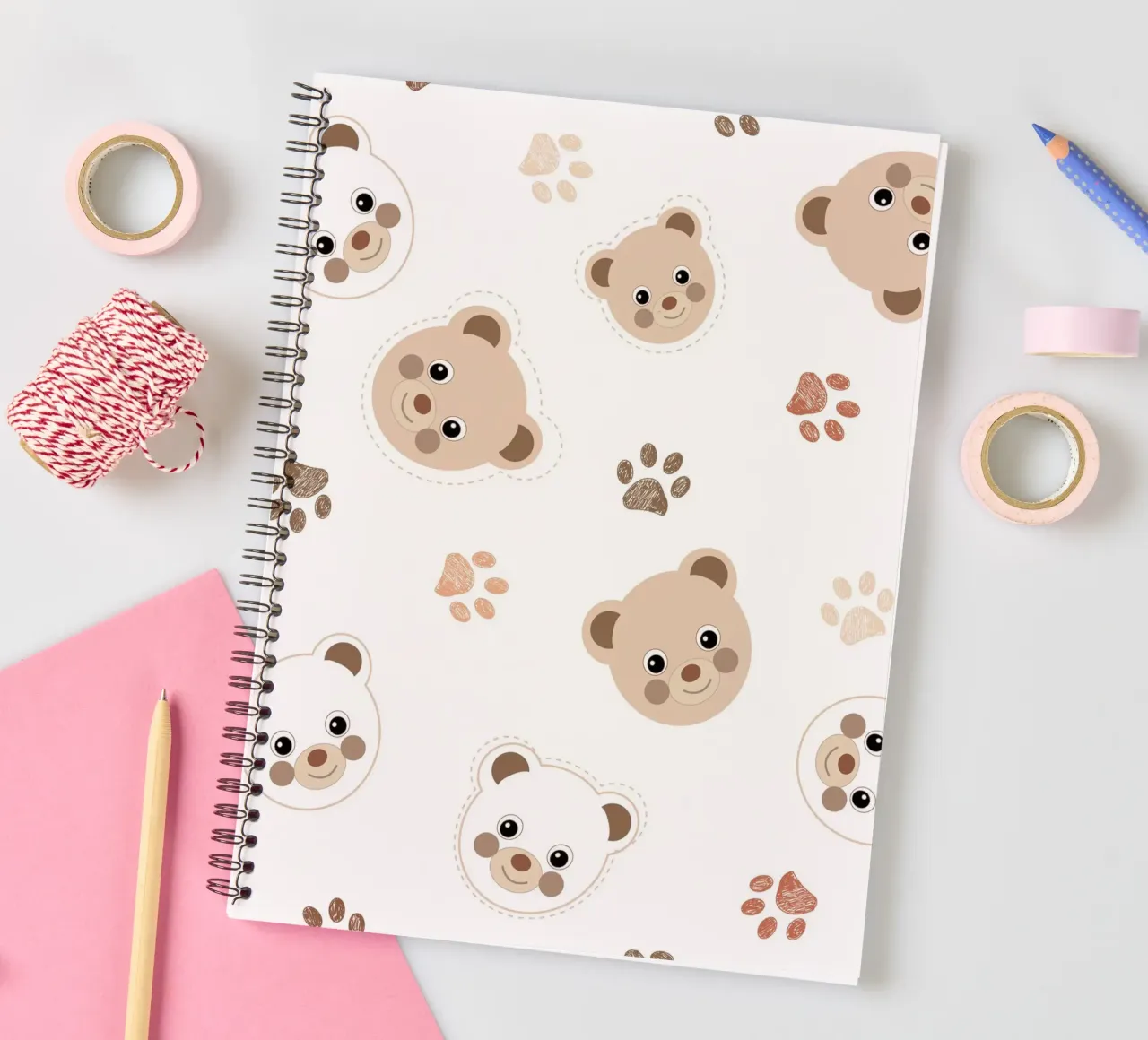 Teddy bears baby shower seamless fabric design pattern spiral notebook by gulsengunel