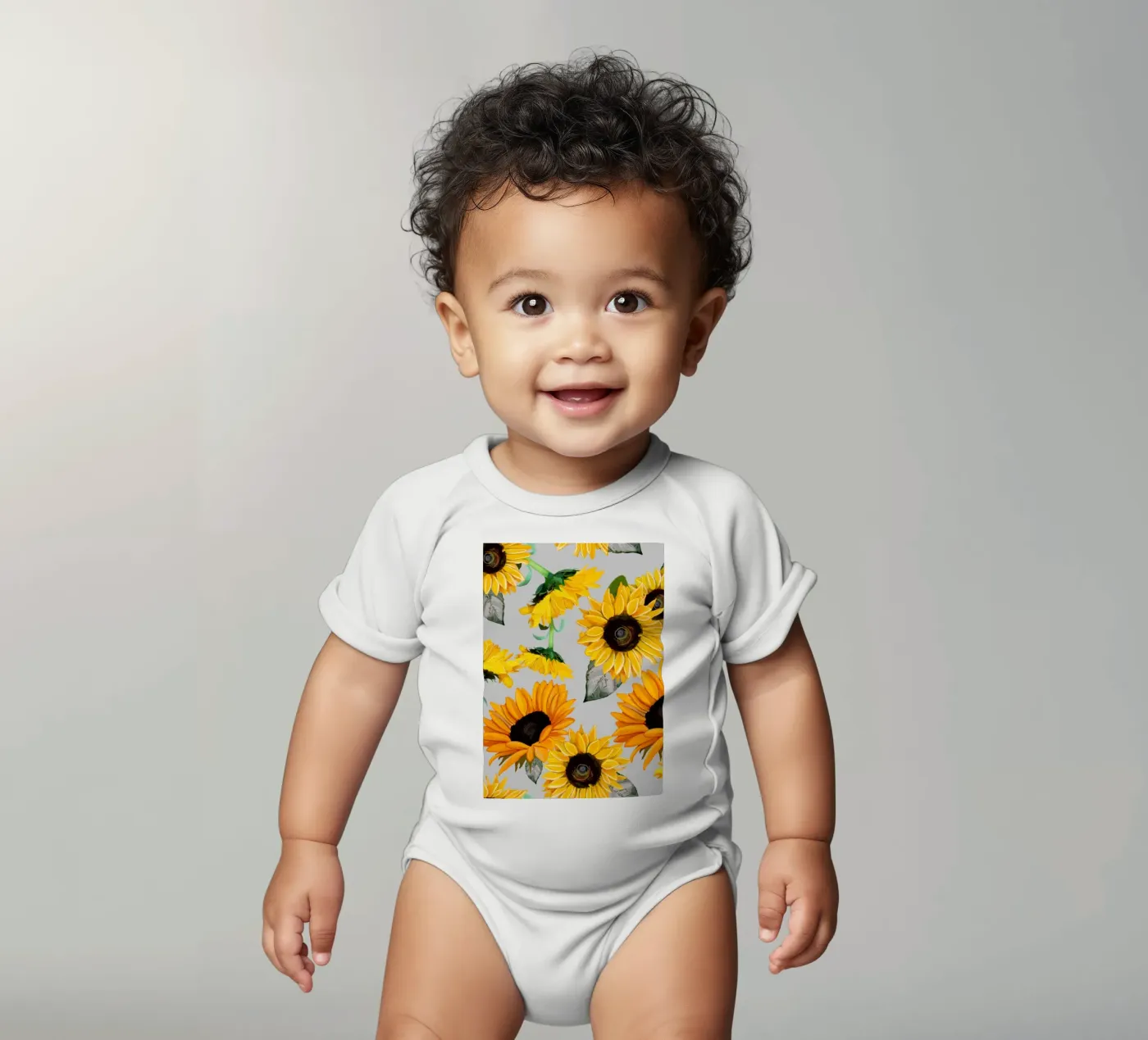 Sunflowers pattern short-sleeve baby romper by gulsengunel