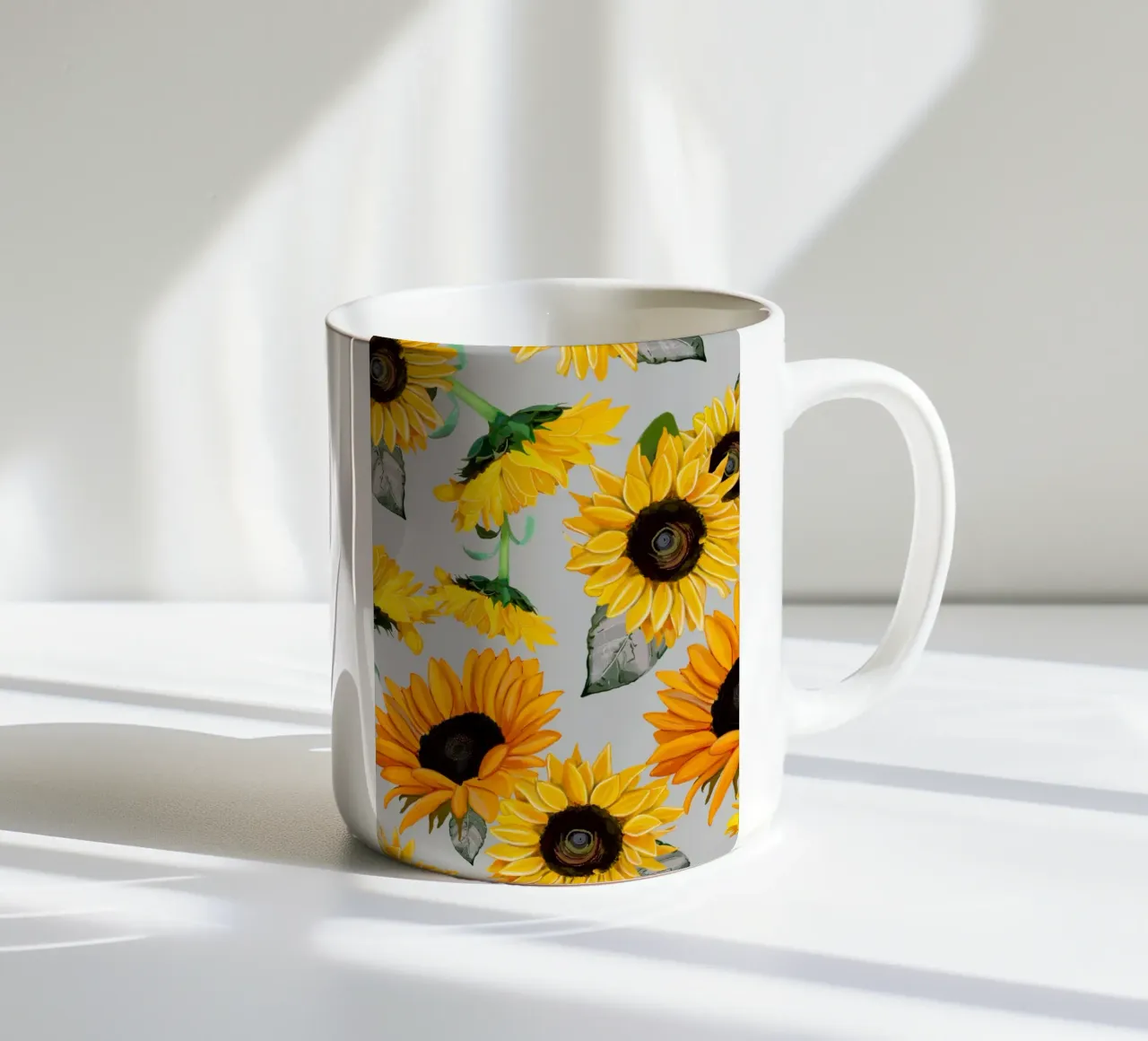 Sunflowers pattern ceramic mug by gulsengunel