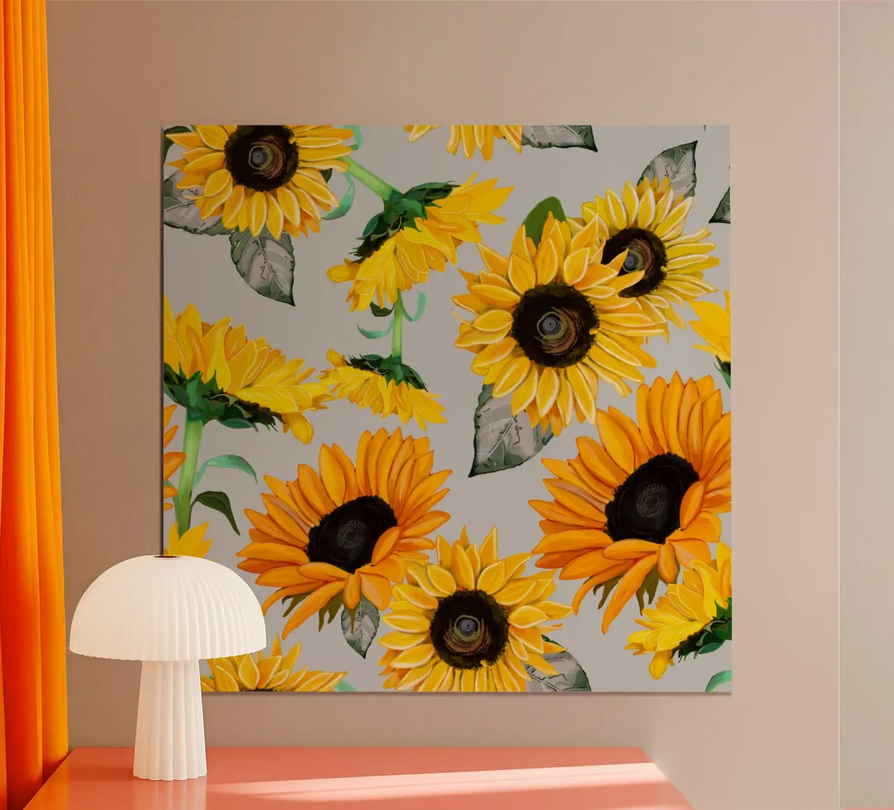 Zonnebloemen patroon poster met houten frame van gulsengunel
