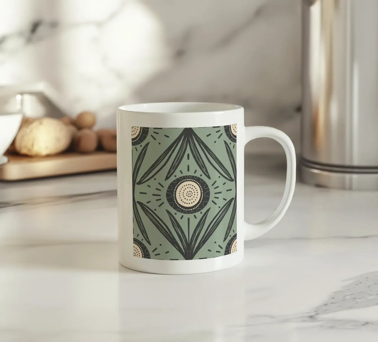 Folk Bloom Radiance - Floreale carbone e salvia tazza in ceramica da susanacosta