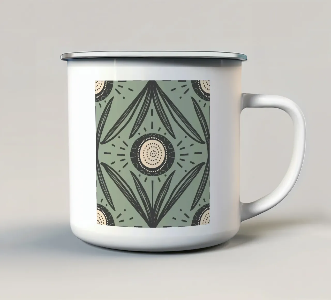 Folk Bloom Radiance - Floreale carbone e salvia tazza in smalto da susanacosta