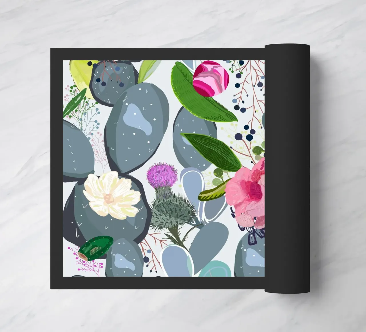 Motif coloré de succulentes, de cactus et de roses en bouton paillasson de gulsengunel