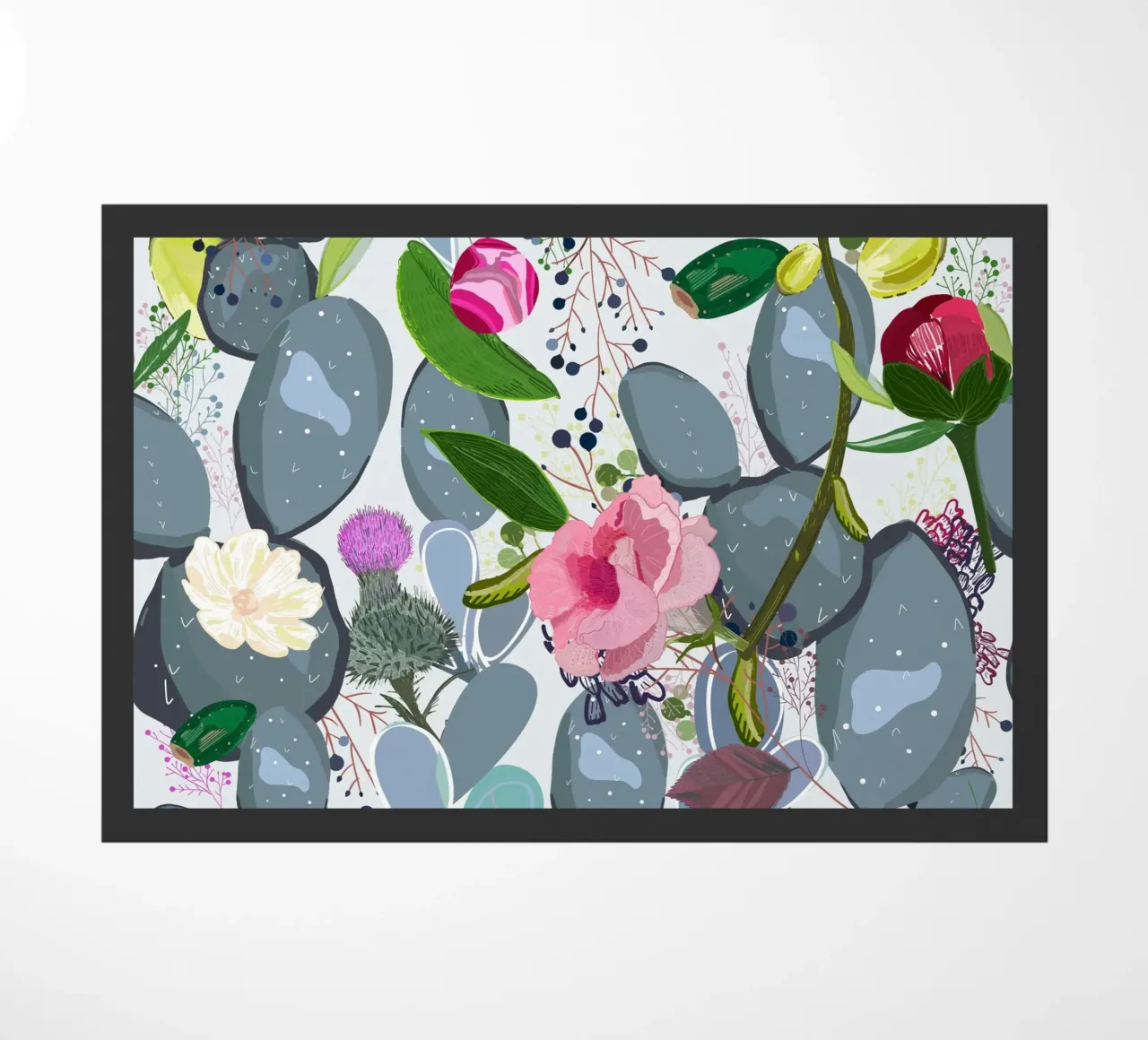 Motif coloré de succulentes, de cactus et de roses en bouton paillasson de gulsengunel