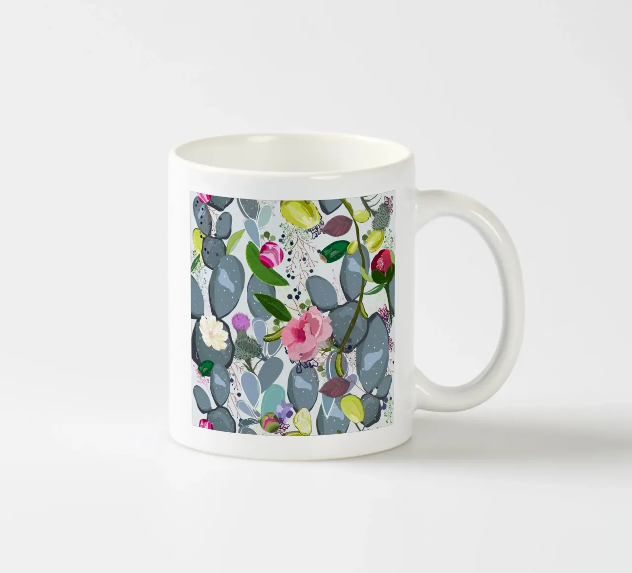 Succulente, cactus e boccioli di rose colorati tazza in ceramica da gulsengunel