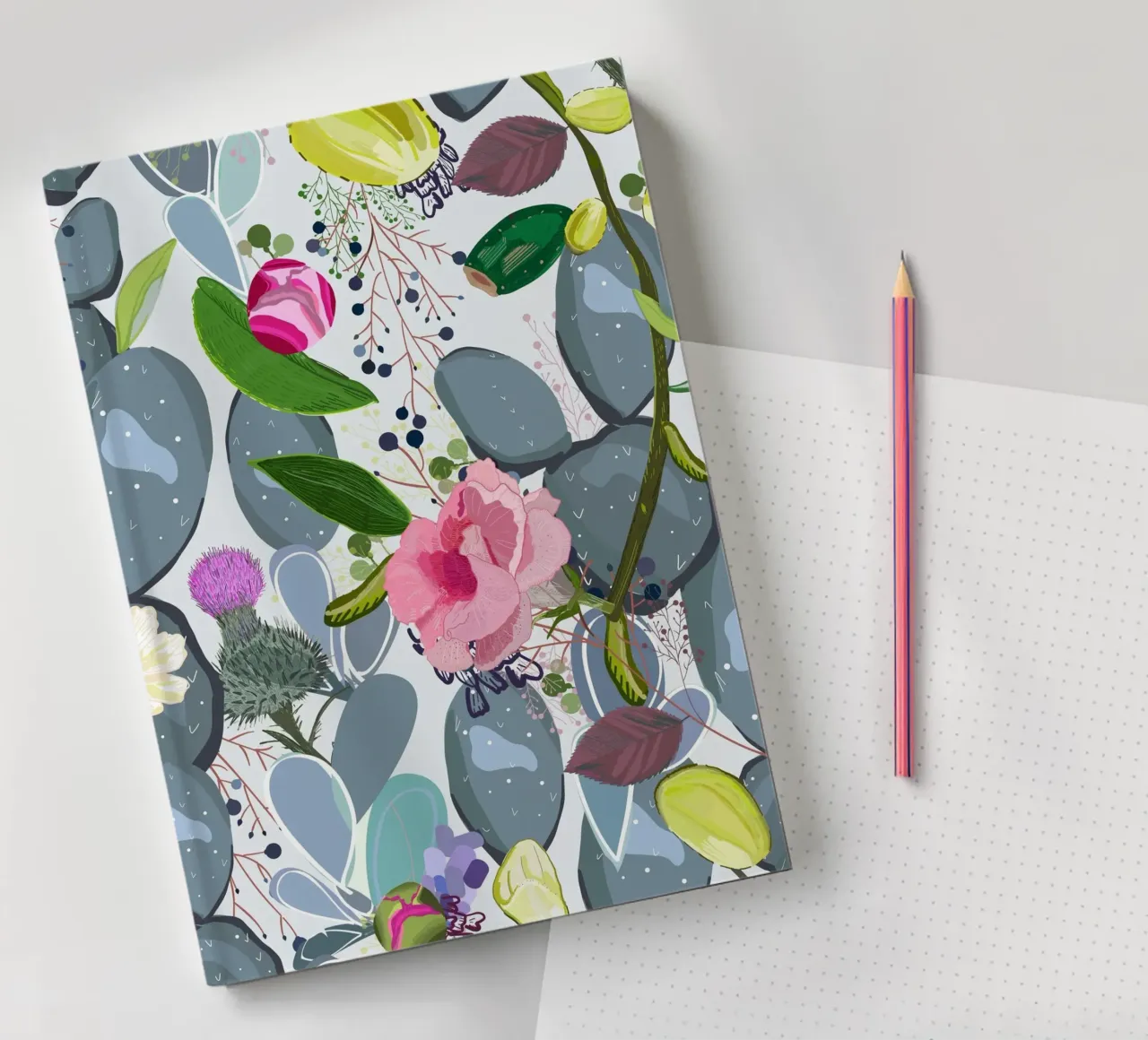 Succulent, cactus and bud rose colorful pattern notebook by gulsengunel