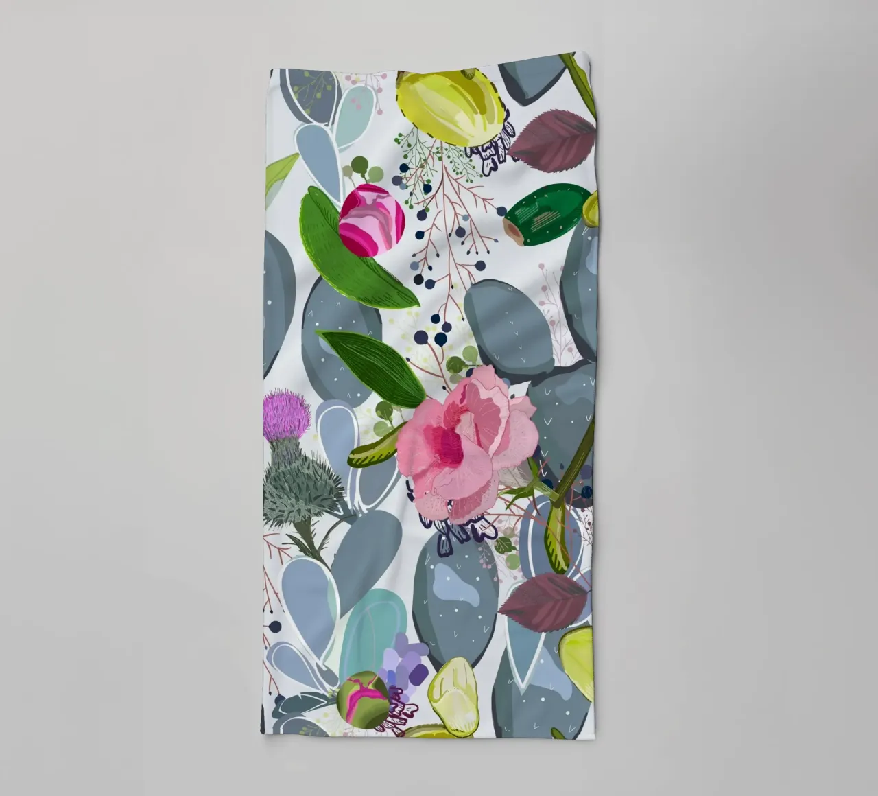 Succulent, cactus and bud rose colorful pattern towel by gulsengunel