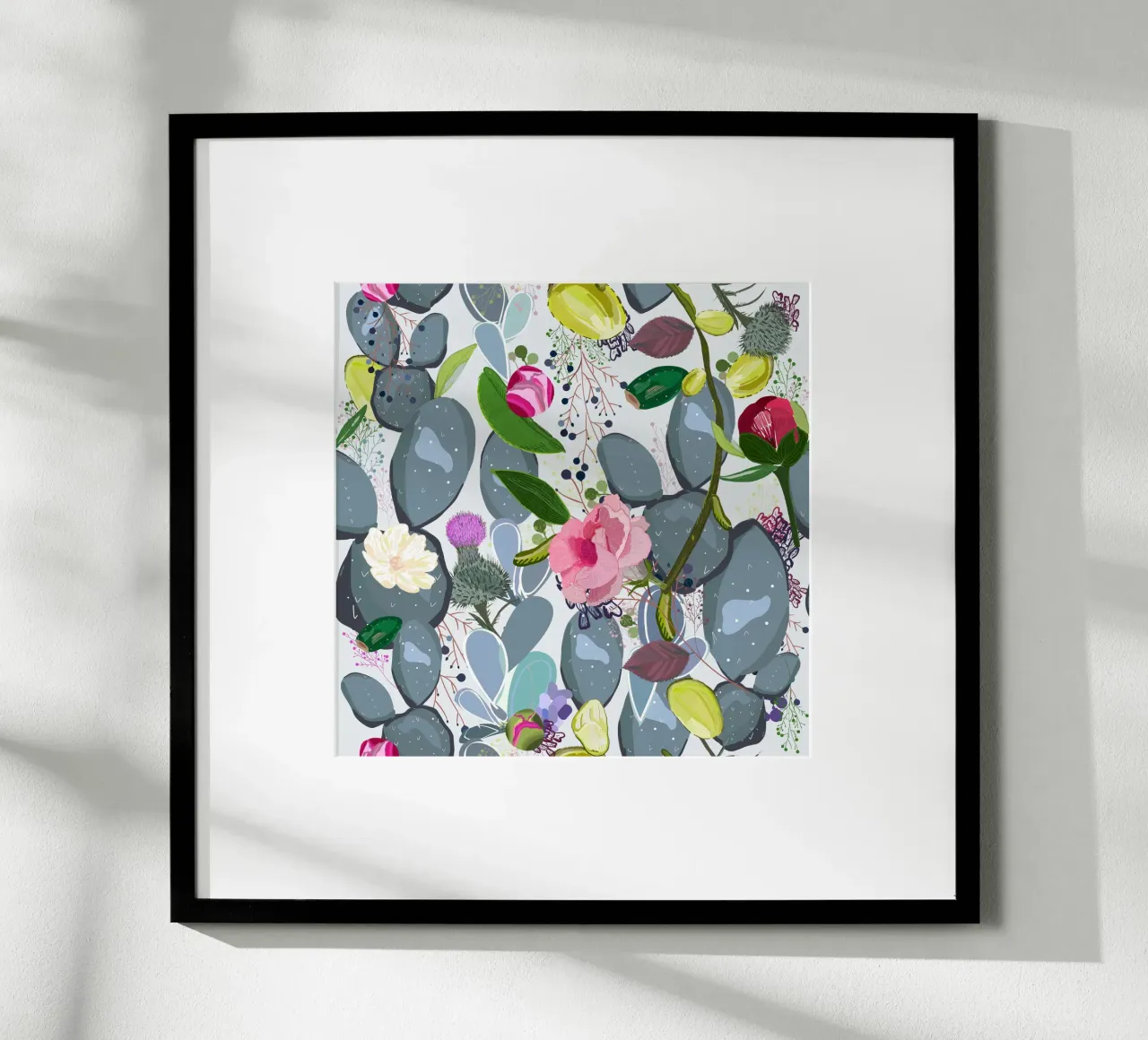Succulent, cactus and bud rose colorful pattern hahnemühle by gulsengunel
