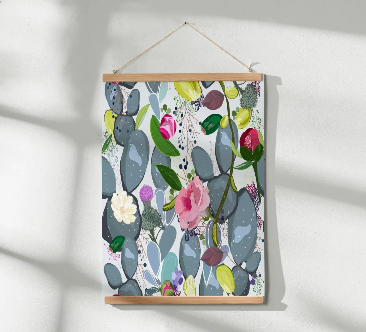 Succulent, cactus and bud rose colorful pattern hahnemühle by gulsengunel