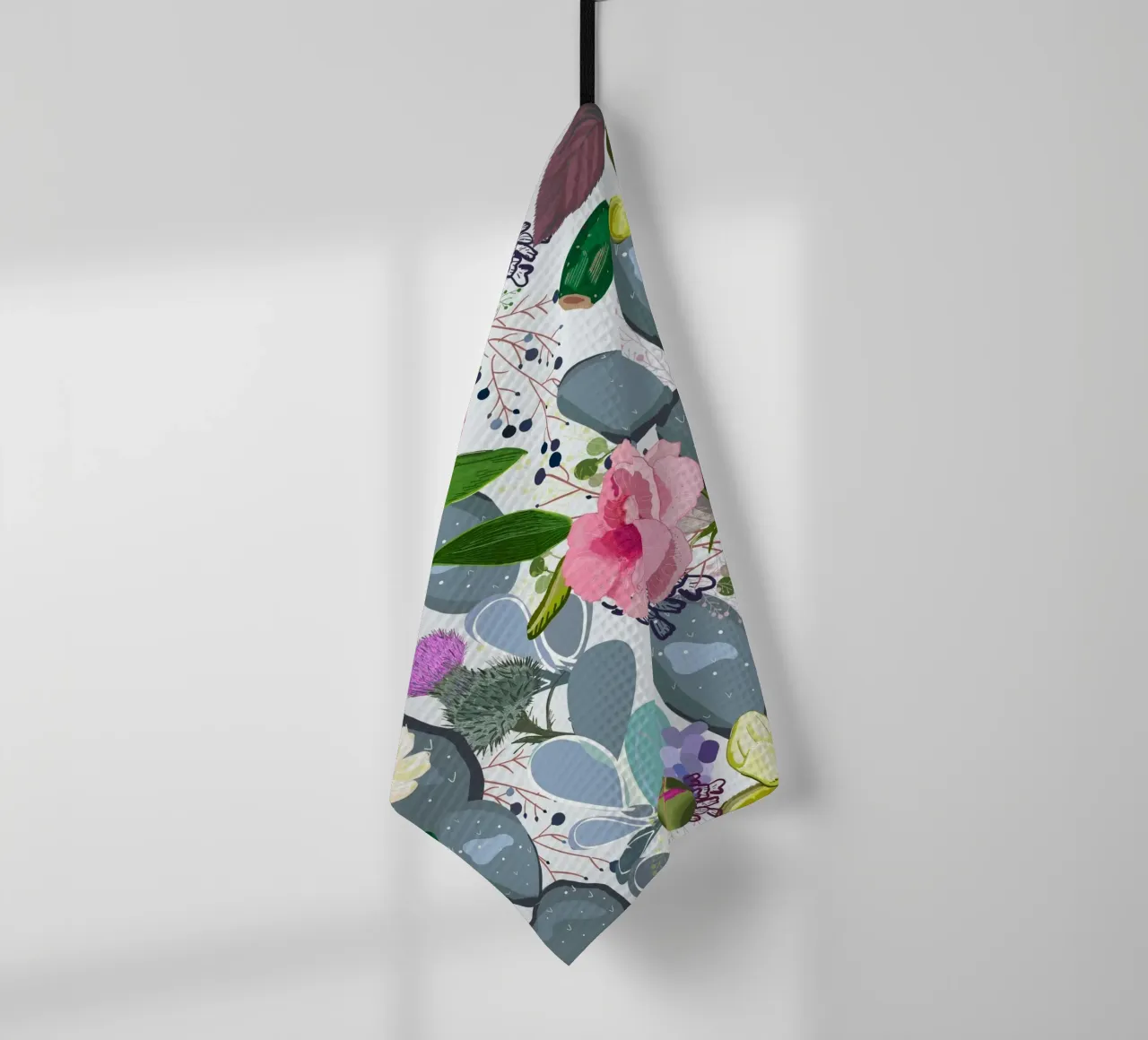 Succulent, cactus and bud rose colorful pattern tea towel by gulsengunel