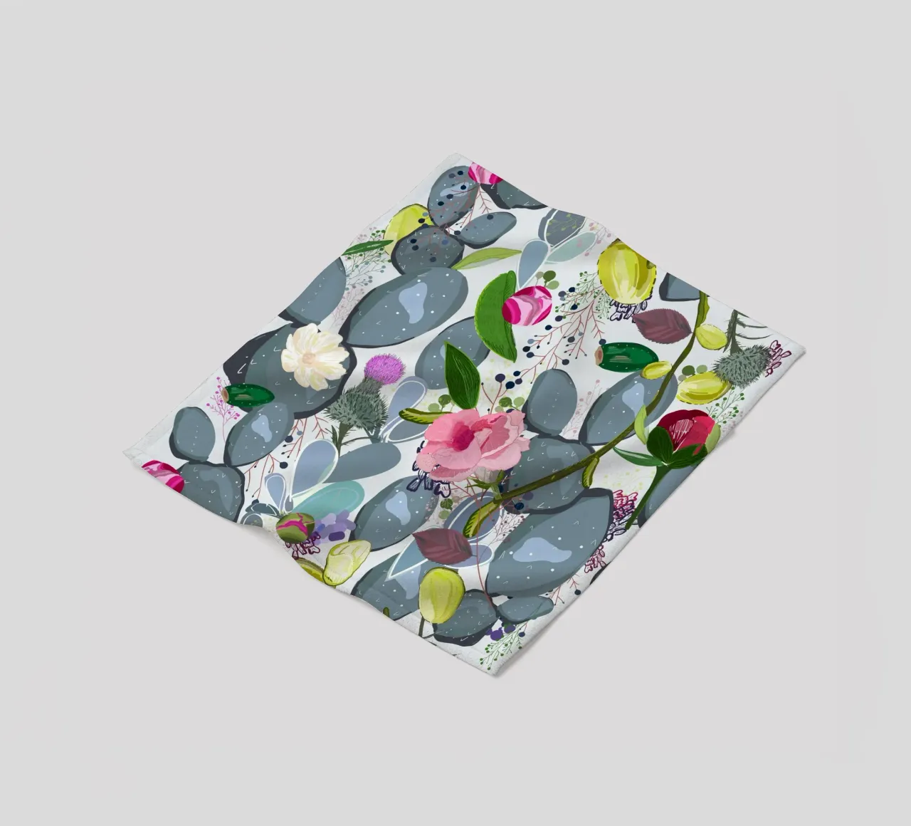 Succulent, cactus and bud rose colorful pattern fleece blanket by gulsengunel