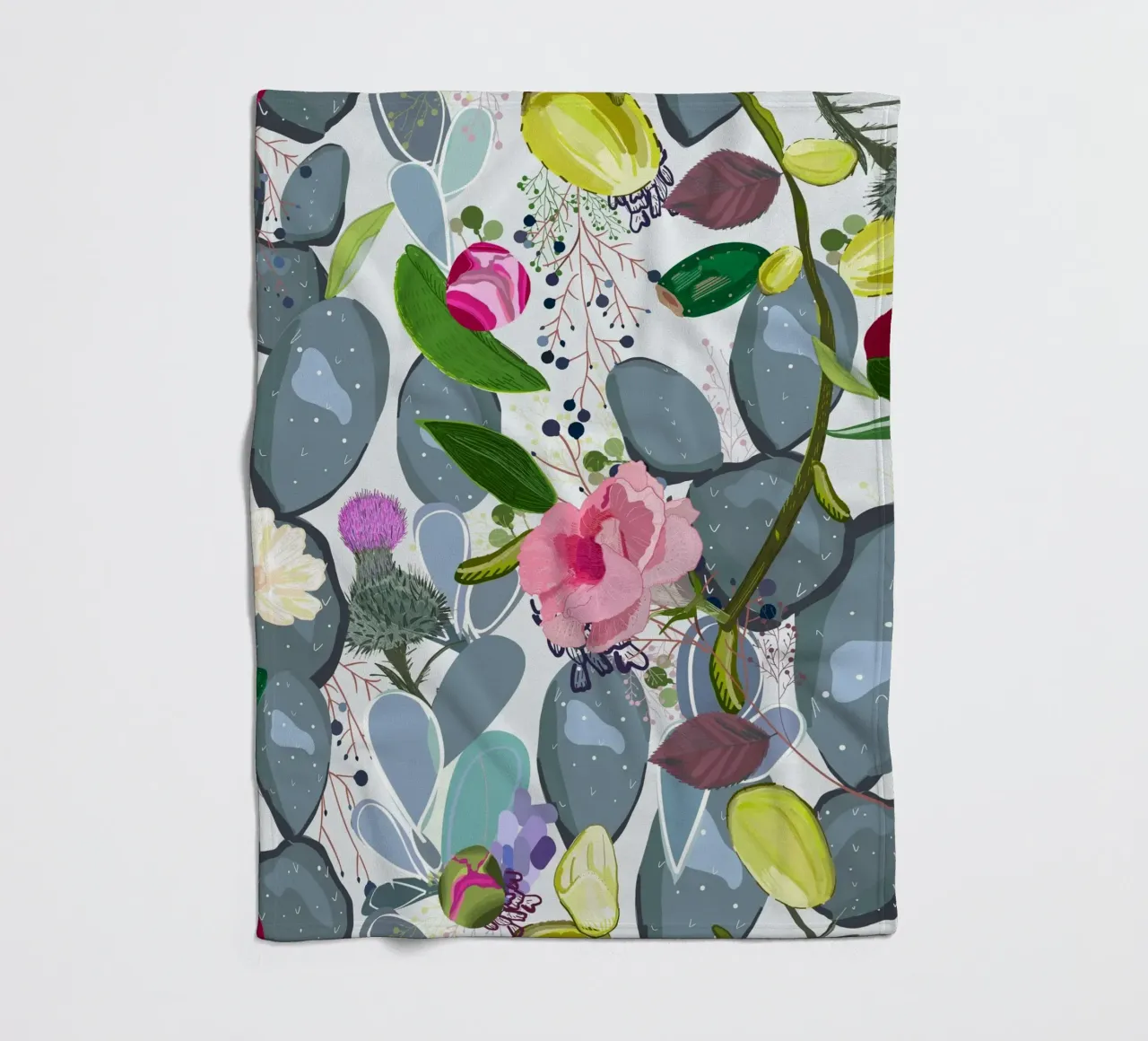 Succulent, cactus and bud rose colorful pattern fleece blanket by gulsengunel
