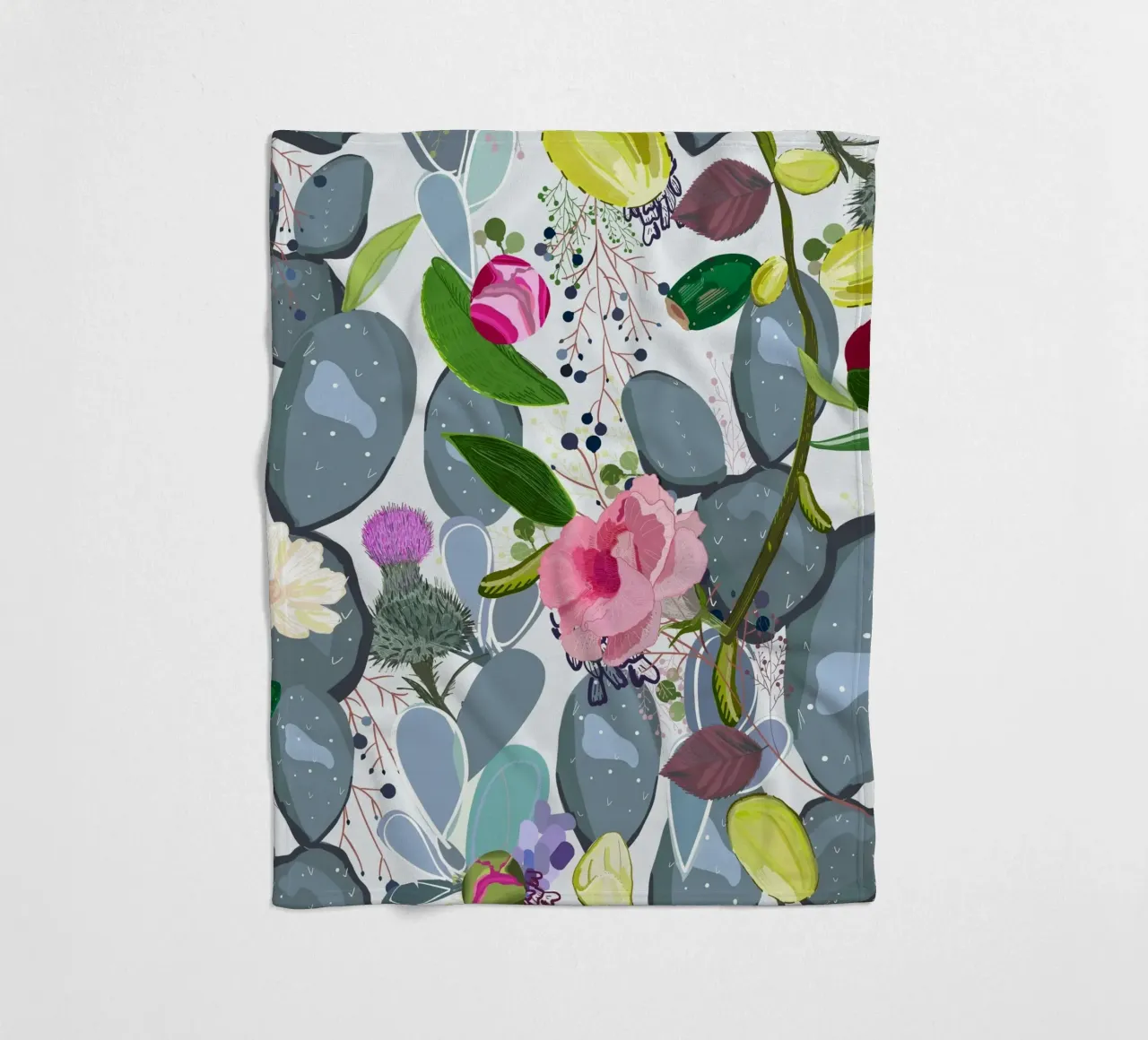 Succulent, cactus and bud rose colorful pattern fleece blanket by gulsengunel