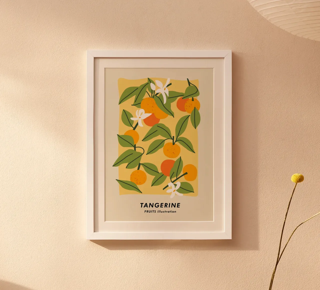 Stampa d'arte Vibrant Tangerine - Illustrazione di agrumi in fiore poster con telaio in legno da ClubArt