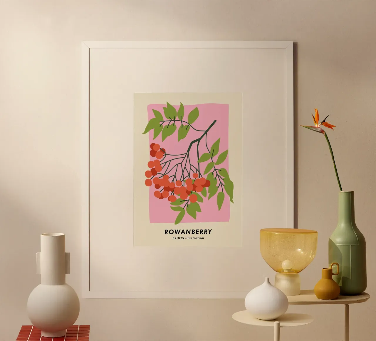 Stampa d'arte Rowanberry - Poster botanico minimalista sulle bacche poster con telaio in alluminio da ClubArt