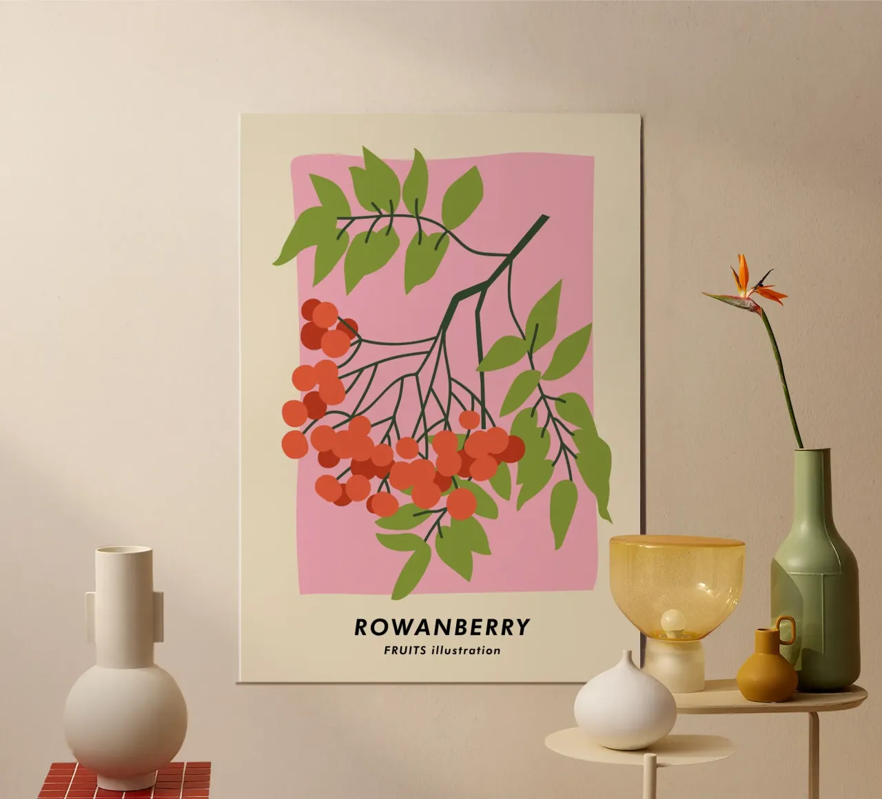 Stampa d'arte Rowanberry - Poster botanico minimalista sulle bacche poster con telaio in alluminio da ClubArt