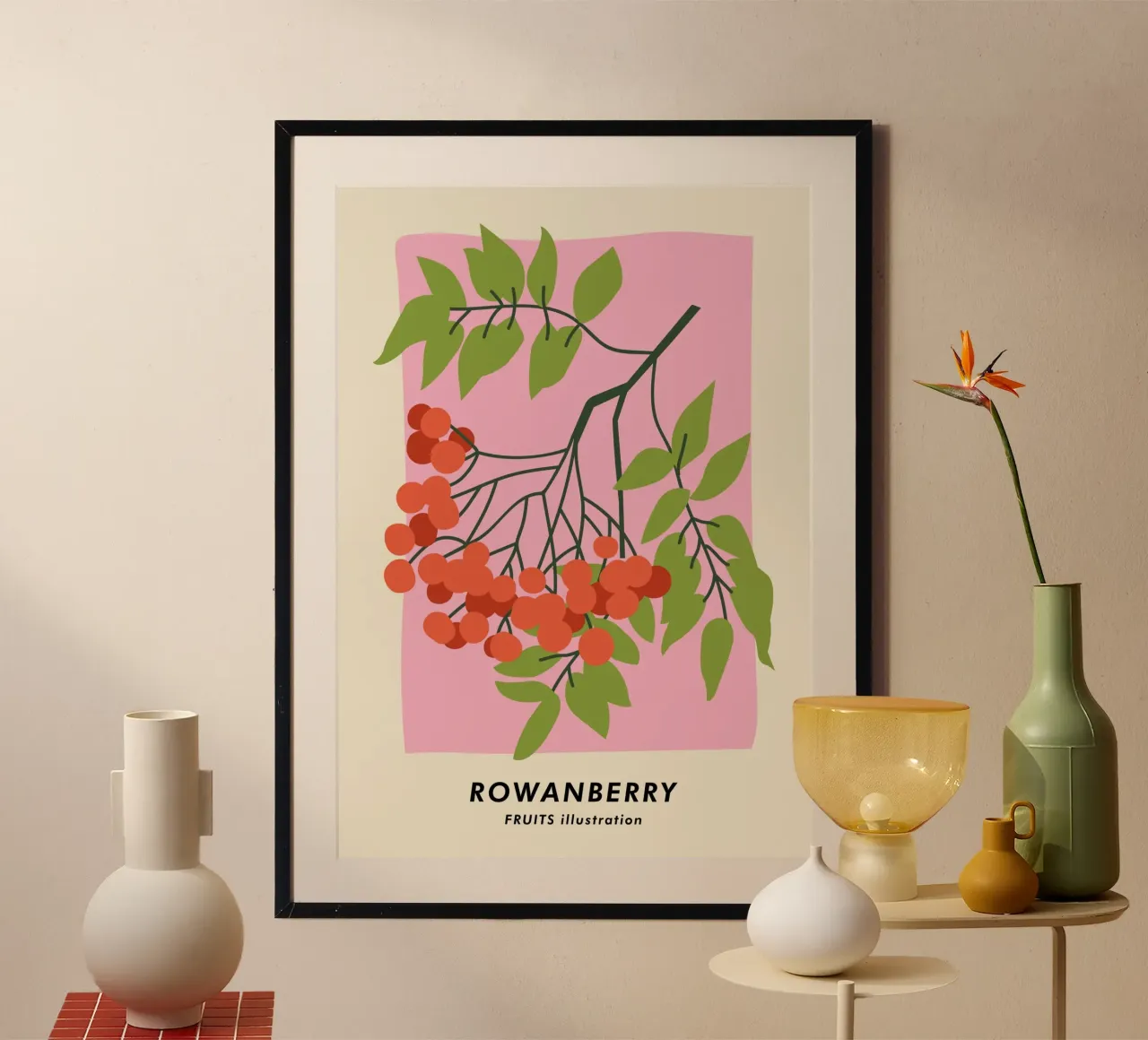 Stampa d'arte Rowanberry - Poster botanico minimalista sulle bacche poster con telaio in alluminio da ClubArt