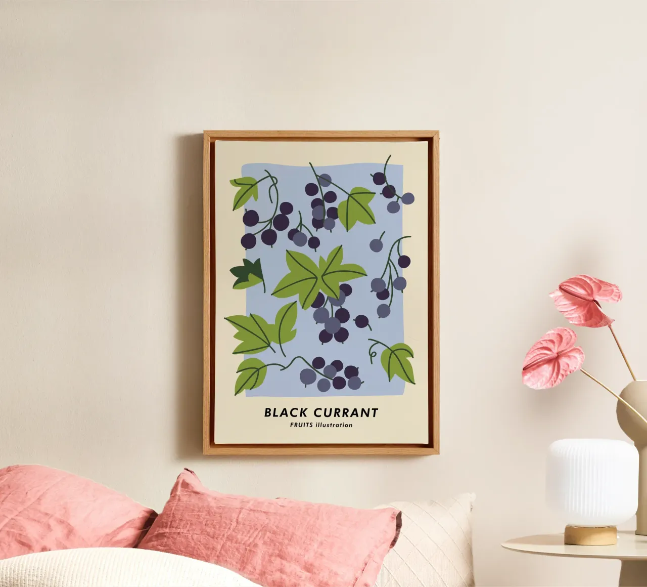 Zwarte bes kunstdruk - Botanische bessenillustratie canvas met Baklijst van ClubArt