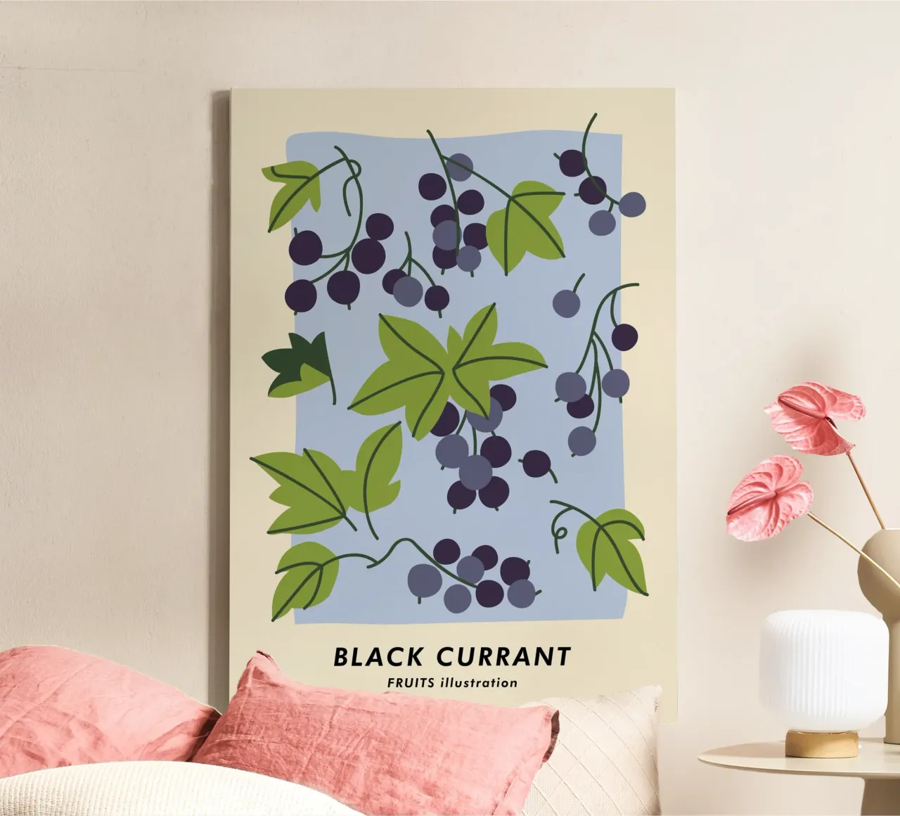 Zwarte bes kunstdruk - Botanische bessenillustratie canvas met Baklijst van ClubArt