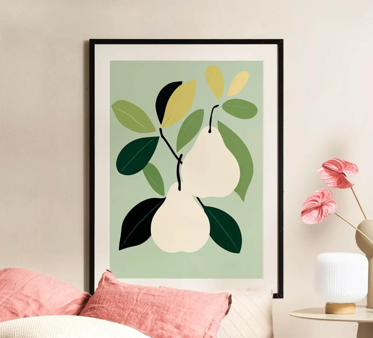 Minimalist Pear Art Print - Modern Botanical Wall Art poster with wooden frame by ClubArt