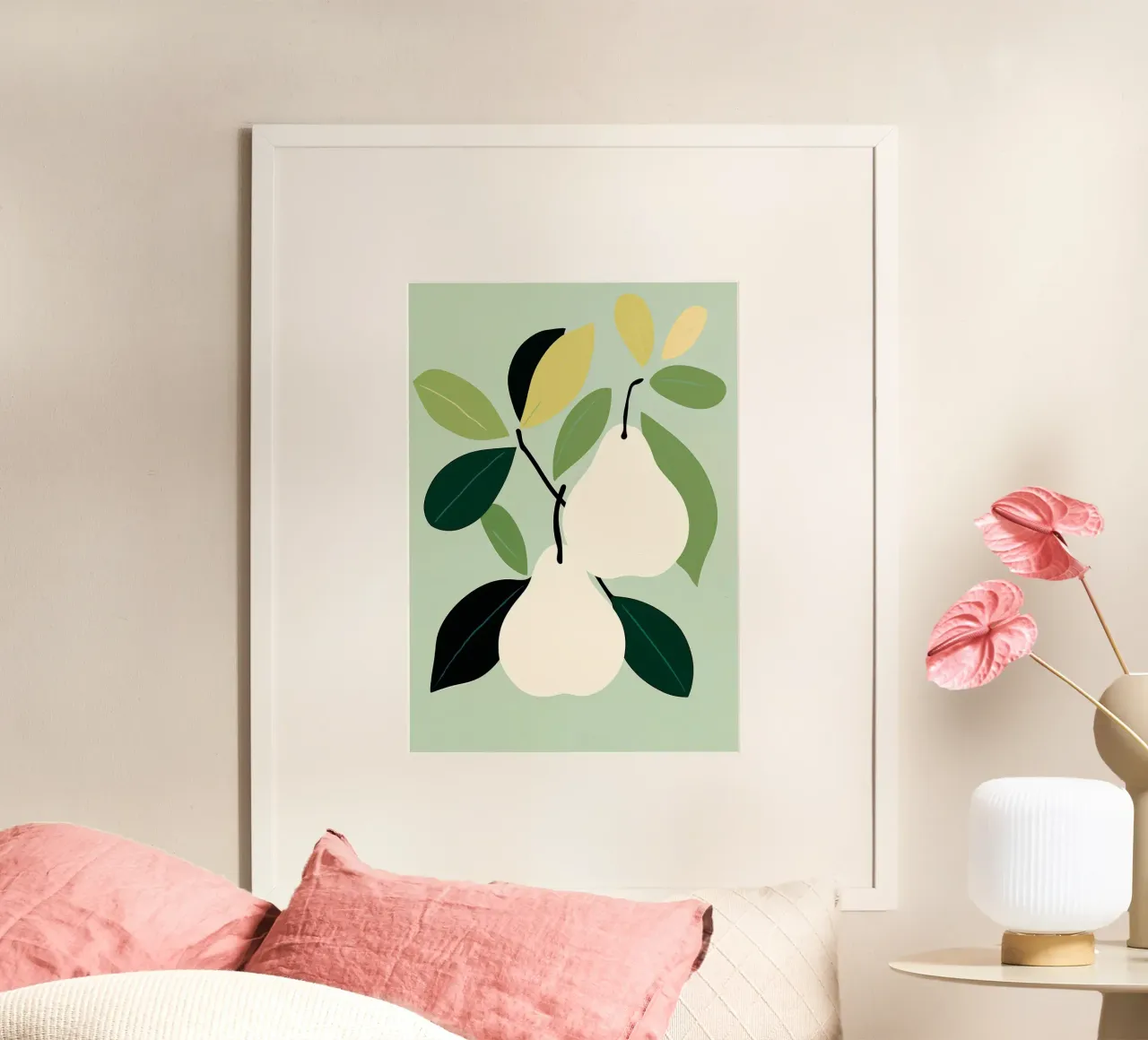 Minimalist Pear Art Print - Modern Botanical Wall Art poster with wooden frame by ClubArt