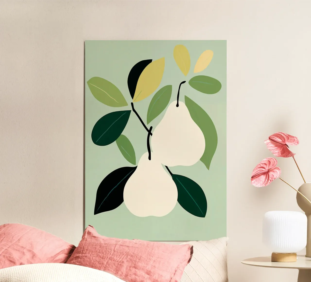 Minimalist Pear Art Print - Modern Botanical Wall Art poster with wooden frame by ClubArt
