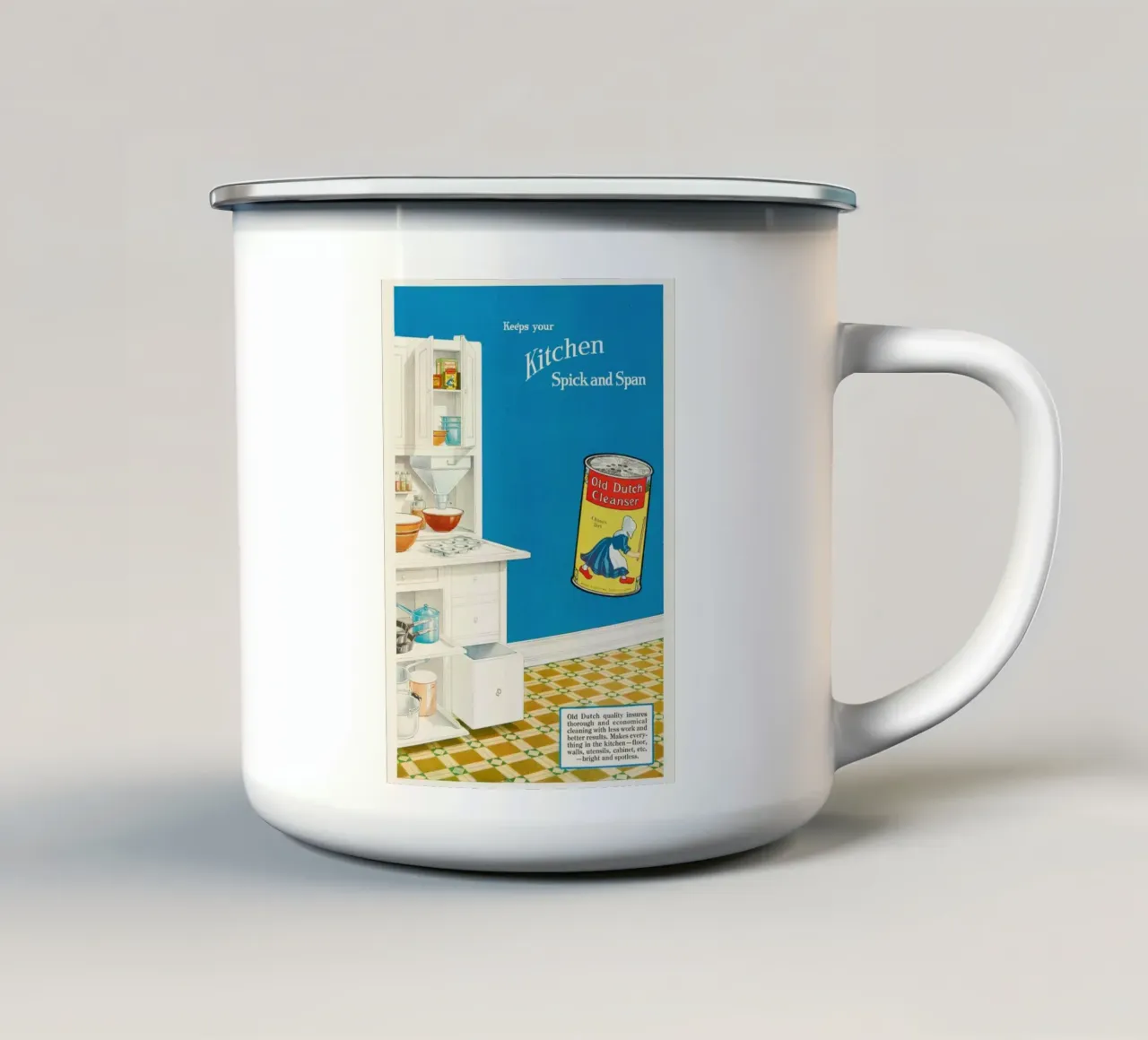Vecchia pubblicità olandese di un detergente - Cucina Spick and Span tazza in smalto da ClubArt